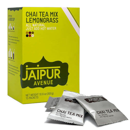 Jaipur Avenue Lemongrass Chai Tea Mix Crafted with All-Natural Assam Black Tea, Lemongrass, Cane Sugar, Premium Dry Milk - Preservative-Free, Gluten-Free, Authentic Indian Chai Tea Latte (15 Servings)