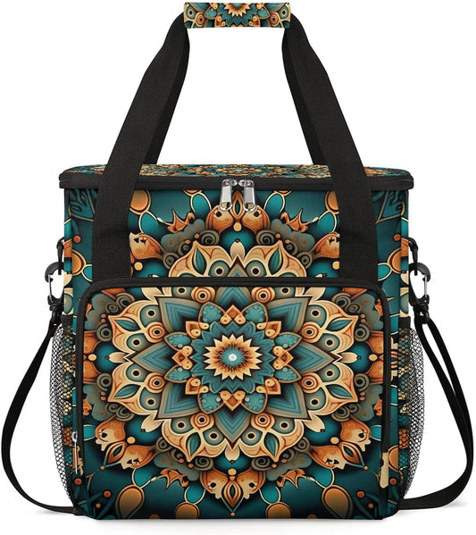 mandala flower beautiful Coffee Maker Carring Bag Travel Carrying Storage Tote Bag Compatible with Keurig K-Mini or K-Mini Plus Portable Single Serve Coffee Brewer Case with Pockets for K-cup Pods