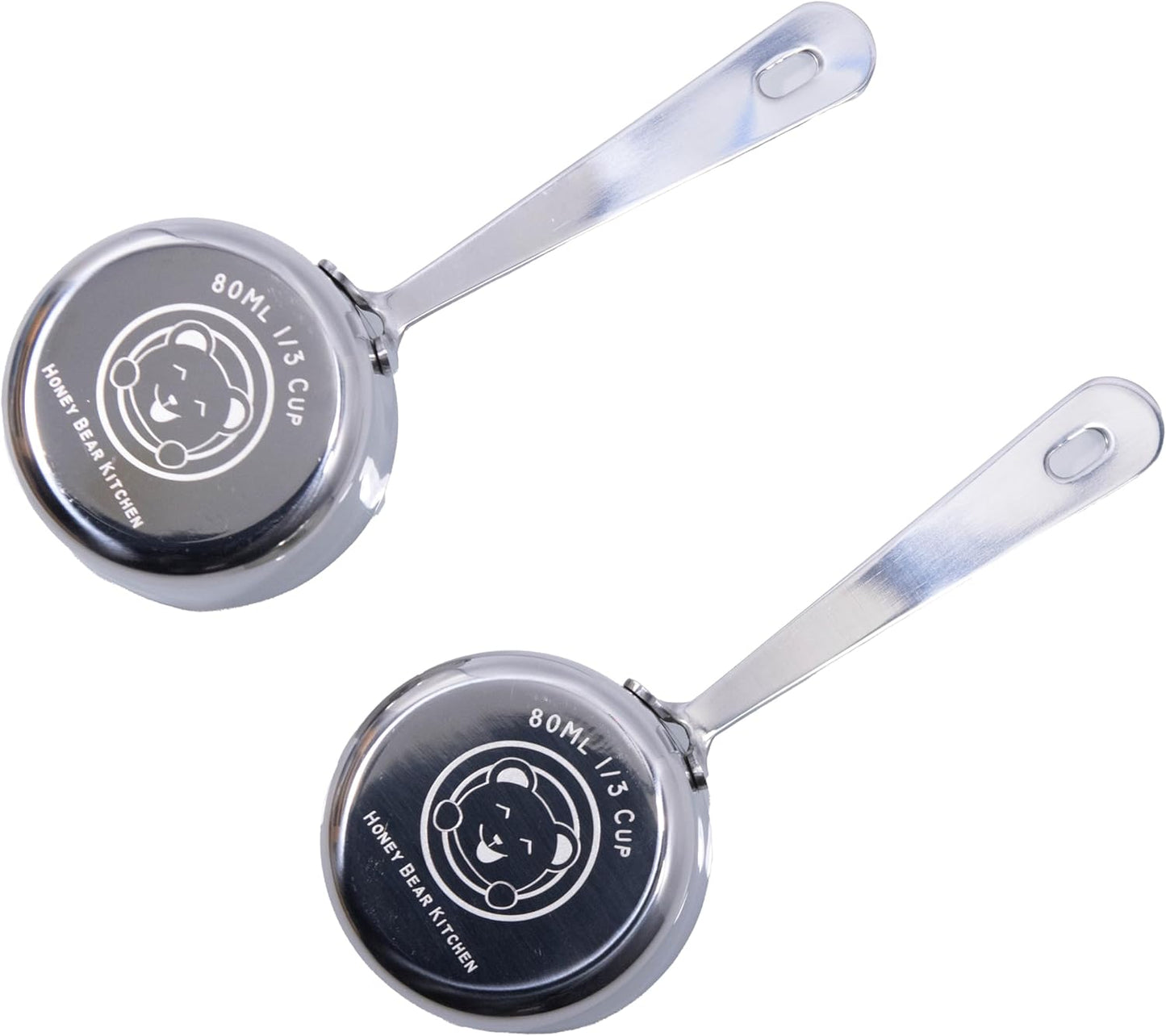 Honey Bear Kitchen 1/3 Cup 80 ml Leave-in Measuring Scoop Cups, Polished Stainless Steel (Set of 2)