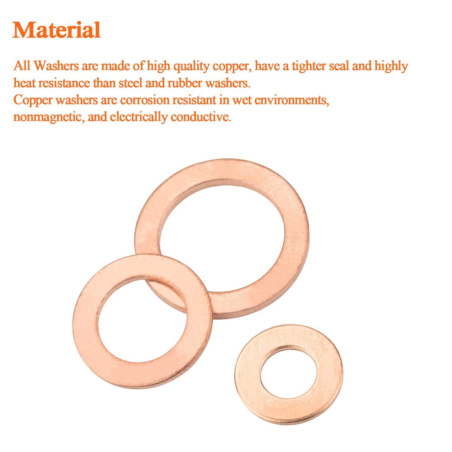 M16 Flat Washer Copper Sealing Ring, 16mm ID 22mm OD 1.5mm Thickness Metric Sealing Gasket, 30 Pieces