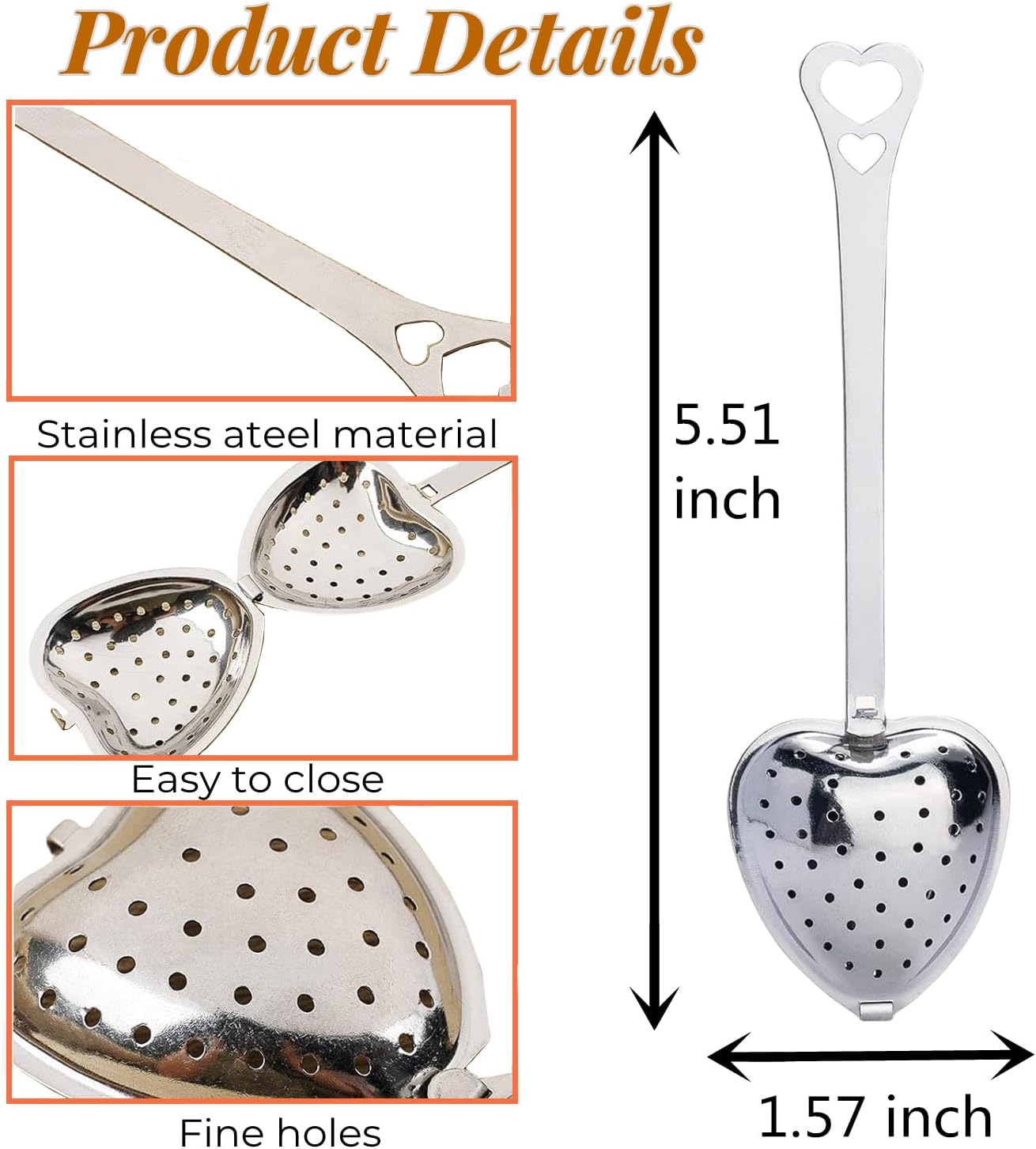 RoseAuroma Set of 20 Pieces Tea Infuser Stainless Steel Long Grip Spoon Loose Tea Leaf Filter Heart Shaped Mesh Tea Strainer,Great Souvenirs Gift for Tea Lovers or Party etc.