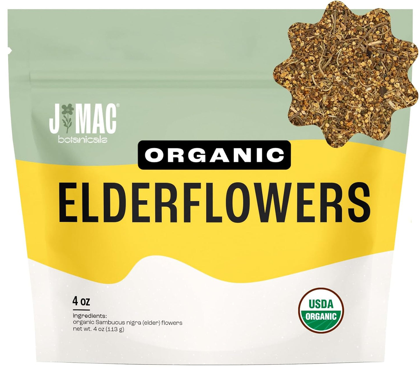J MAC BOTANICALS Organic Elderflower, Herbal Tea - 4 Ounces