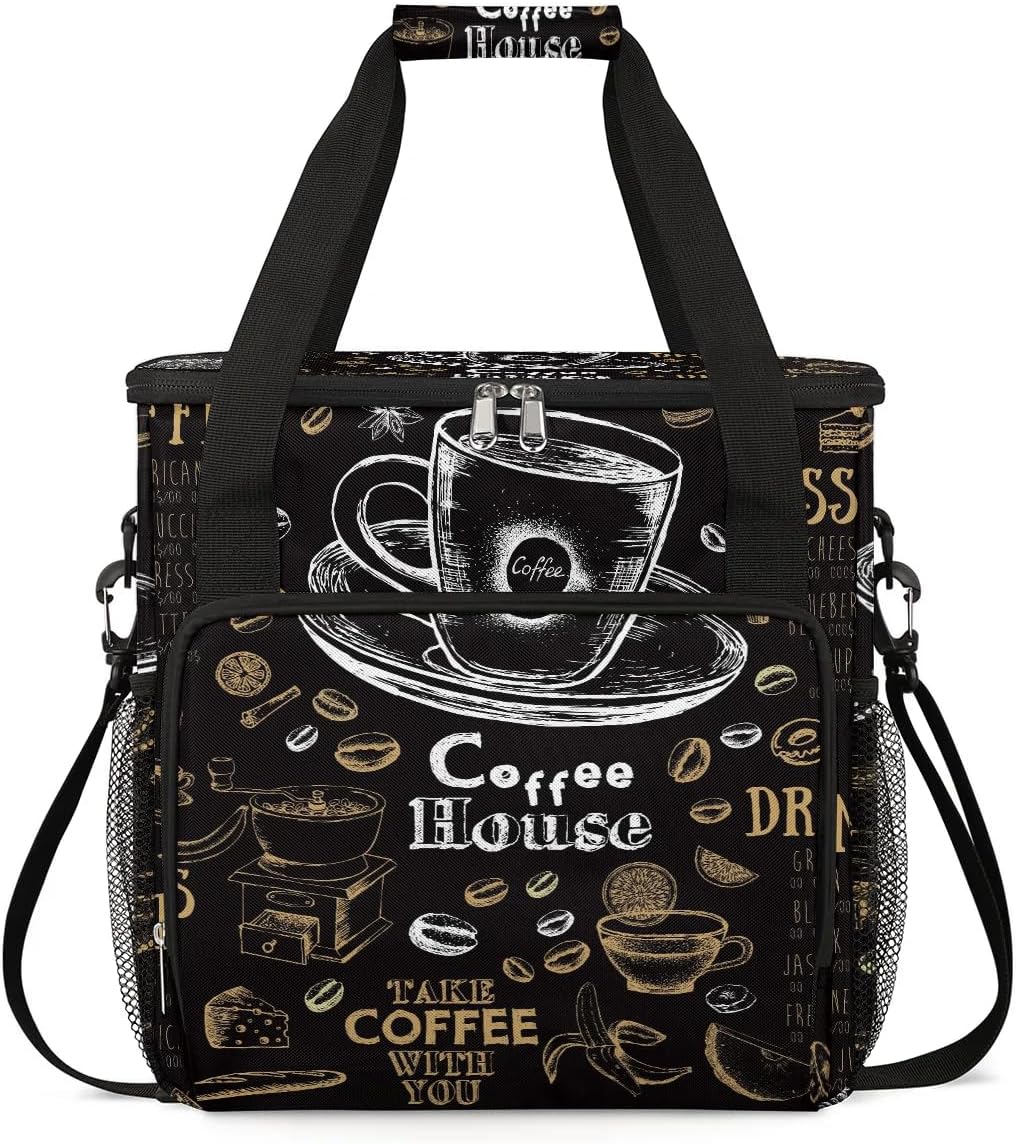 coffee cups beans bread Coffee Maker Carring Bag Travel Carrying Storage Tote Bag Compatible with Keurig K-Mini or K-Mini Plus Portable Single Serve Coffee Brewer Case with Pockets for K-cup Pods