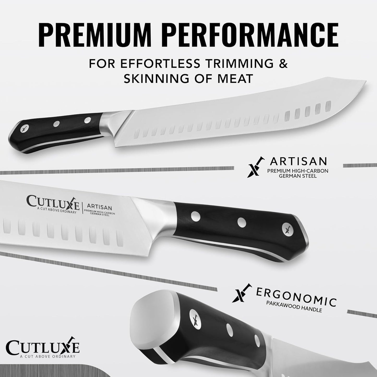 Cutluxe Butcher Knife – 10″ Bullnose Carving Knife, Forged High Carbon German Steel – Full Tang & Razor Sharp – Ergonomic Handle Design – Artisan Series
