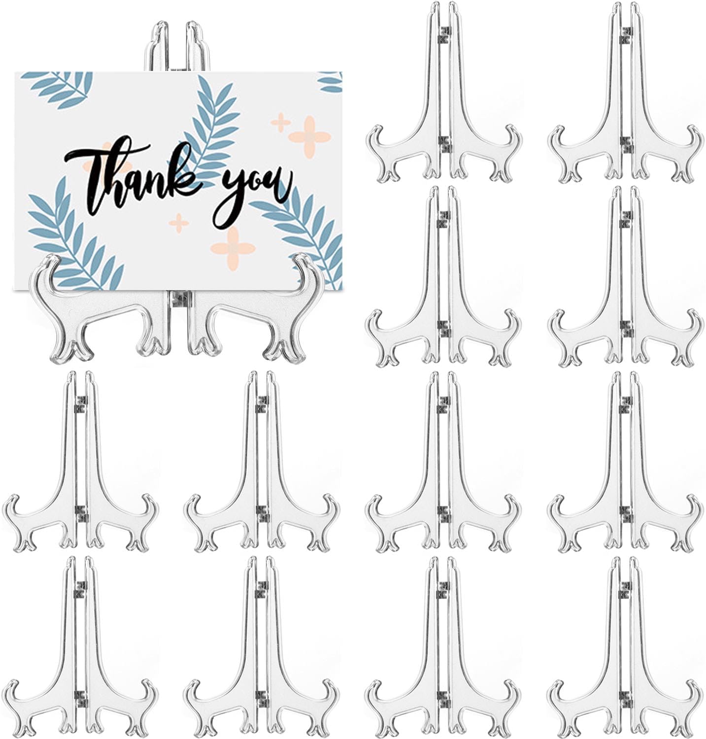 12 Pack 3 Inch Clear Plastic Easels or Stand/Plate Holders to Display Pictures or Other Items at Weddings, Plate Stands for Home Decoration, Birthdays, Tables