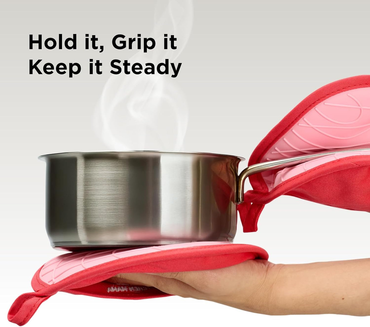 Kitchen Mama Silicone Pot Holders - Heat Resistant, Non-Slip Surface, Dual Pocket Design with Soft Cotton Lining, Safe, Durable, Stylish, Practical for Everyday Use Hot Oven, Bowl, Pan (Metal Gray)