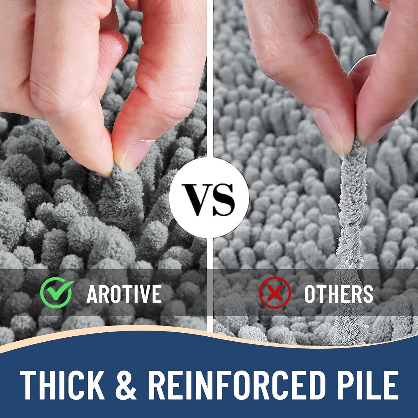 Arotive Luxury Chenille Bathroom Rug Mat, Extra Soft Thick Absorbent Shaggy Bath Rugs, Non-Slip Machine Wash Dry, Plush Bath Mats for Bathroom, Shower and Tub, 47x20, Grey