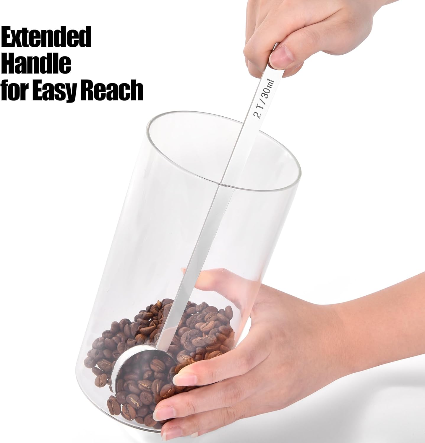 18/8 Stainless Steel Coffee Scoops, Doosu Food-Grade Metal Measuring Spoons with 8.5in Long Handle, Tablespoon Scooper for Coffee Beans, Ground Coffee, Espresso, Protein Powders, Tea (1 & 2 Tbsp)