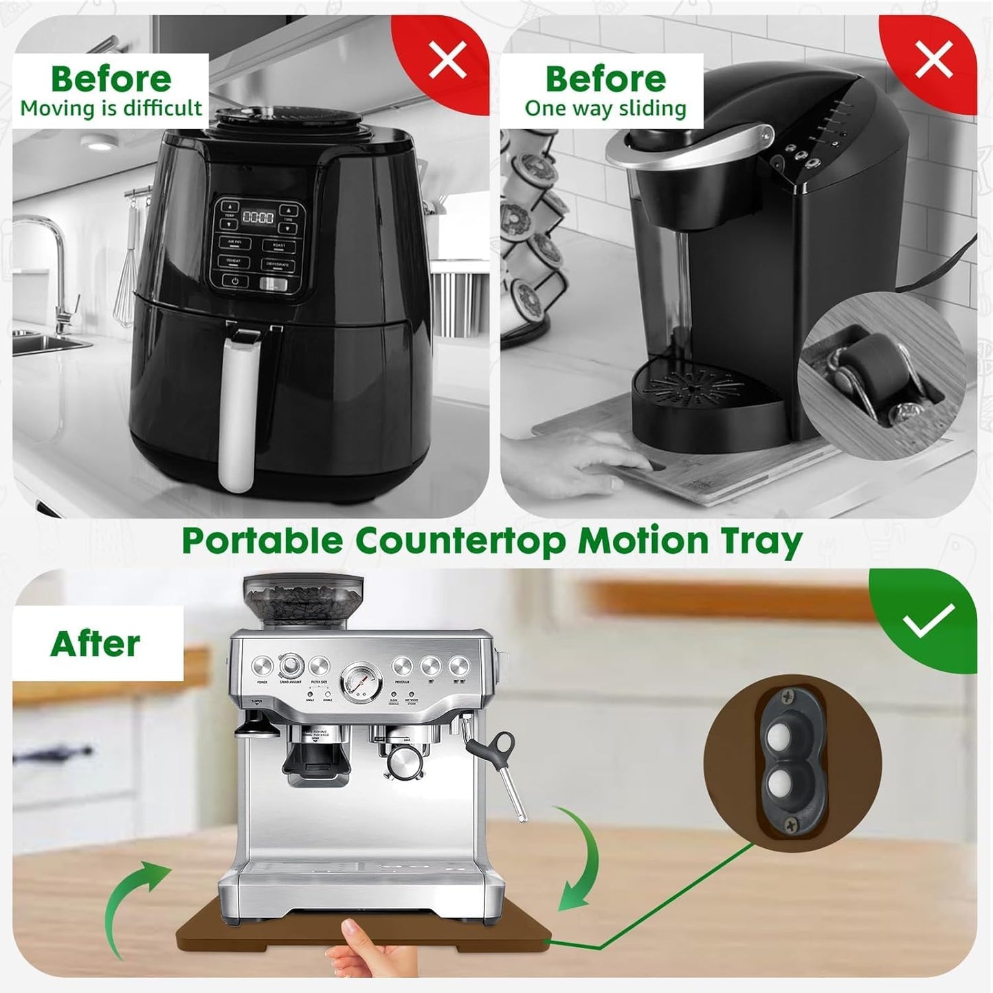 Appliance Slider 360° Rolling Tray for Coffee Maker- Bamboo Coffee Pot Slider Tray for Countertop Rotation Sliding Tray with Wheels, Appliances Mat Easily from Under the Cabinet, Brown (15.7"×13")