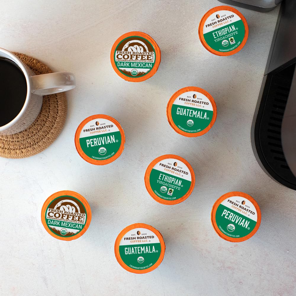 Fresh Roasted Coffee, Organic Mold & Mycotoxin 3rd Party Tested Variety Pack | USDA Organic, Kosher | K-Cup Compatible, 96 Pods
