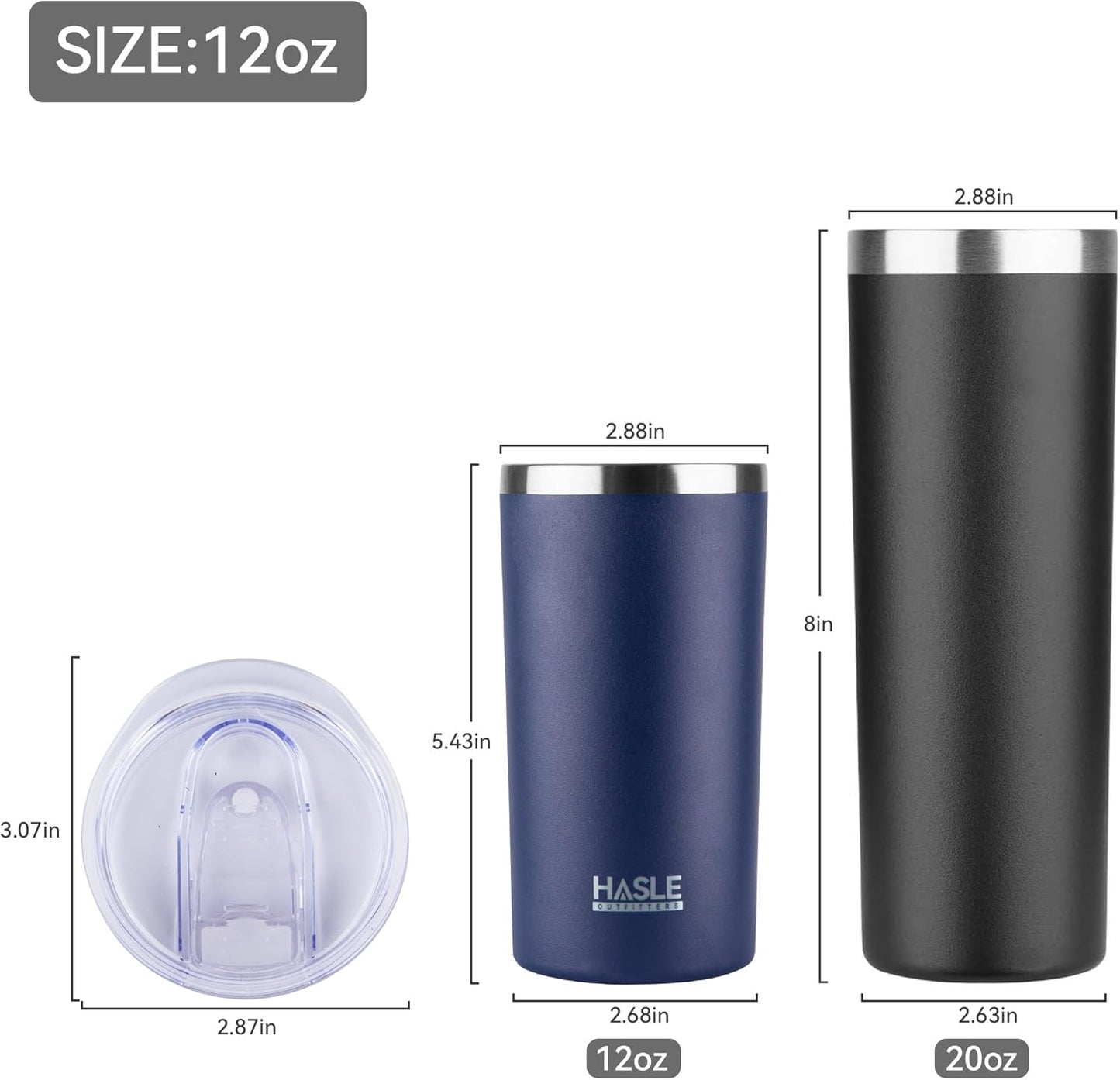 HASLE OUTFITTERS 12 oz Skinny Tumbler, Stainless Steel Insulated Slim Tumbler set bulk with Lid, Reusable Double Wall Travel Coffee Mug, Durable Powder Coated Travel Water Cup(Navy,6)