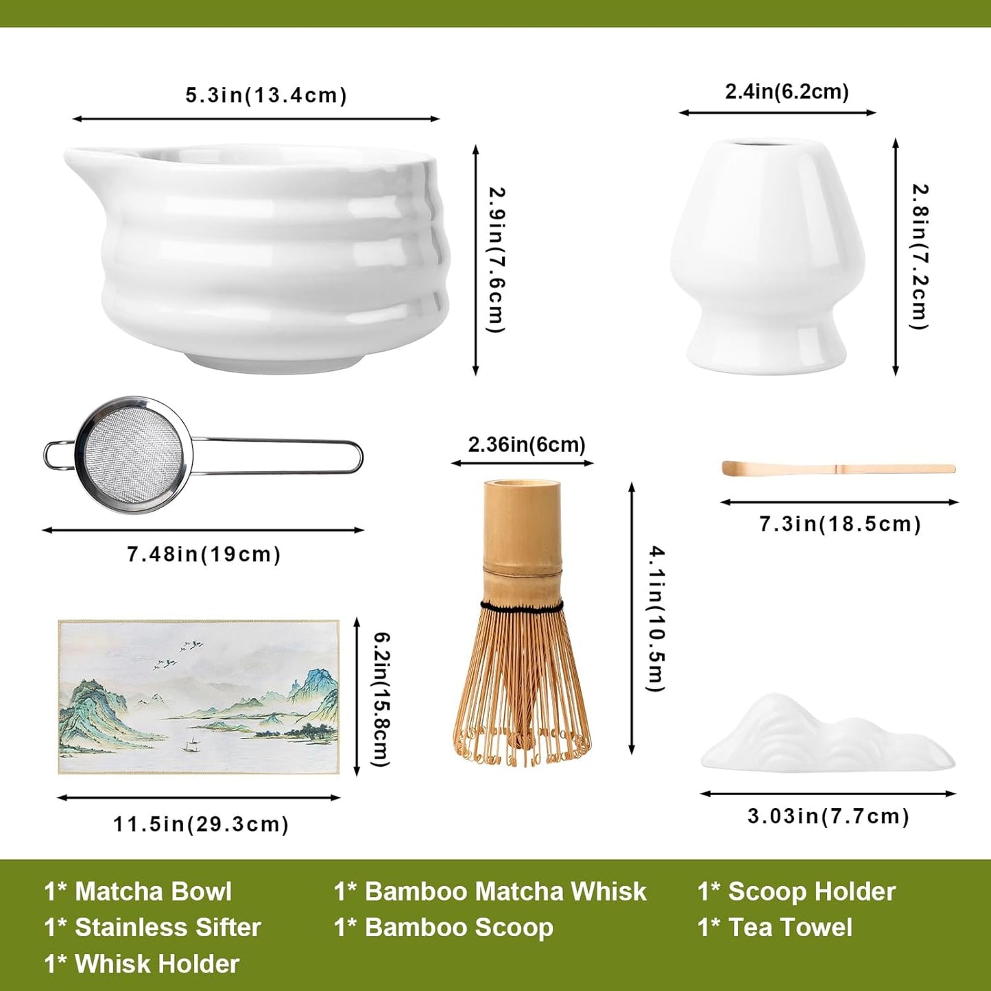 Matcha Whisk Set with Storage Box – 8 Pcs Matcha Tea Set Includes White Matcha Bowl, Whisk & Holder, Scoop & Rest, Sifter, Tea Cloth – Complete Japanese Matcha Set for Tea Lovers & Gift Giving