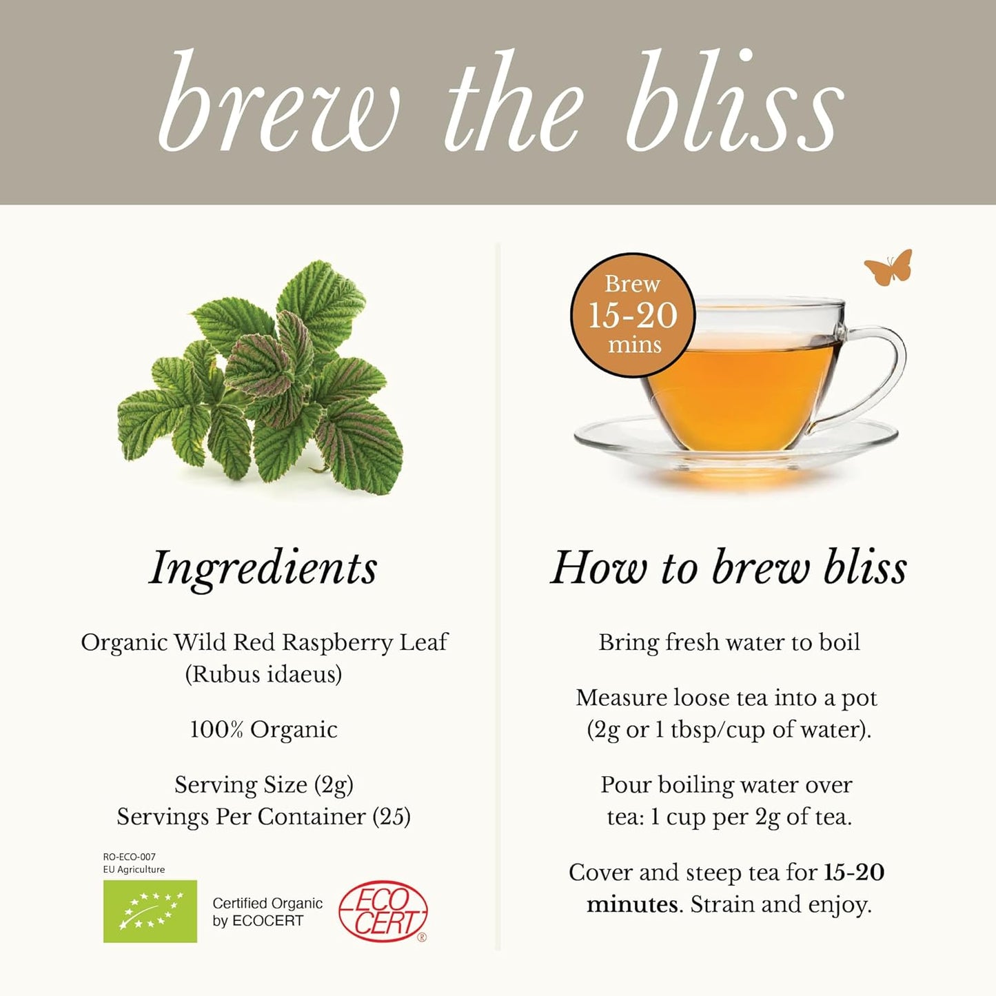 Wild Bliss Organic Red Raspberry Leaf Tea Pregnancy and Menstrual Support - Loose Leaf Herbal Tea - 1.76 Oz - 25 Servings