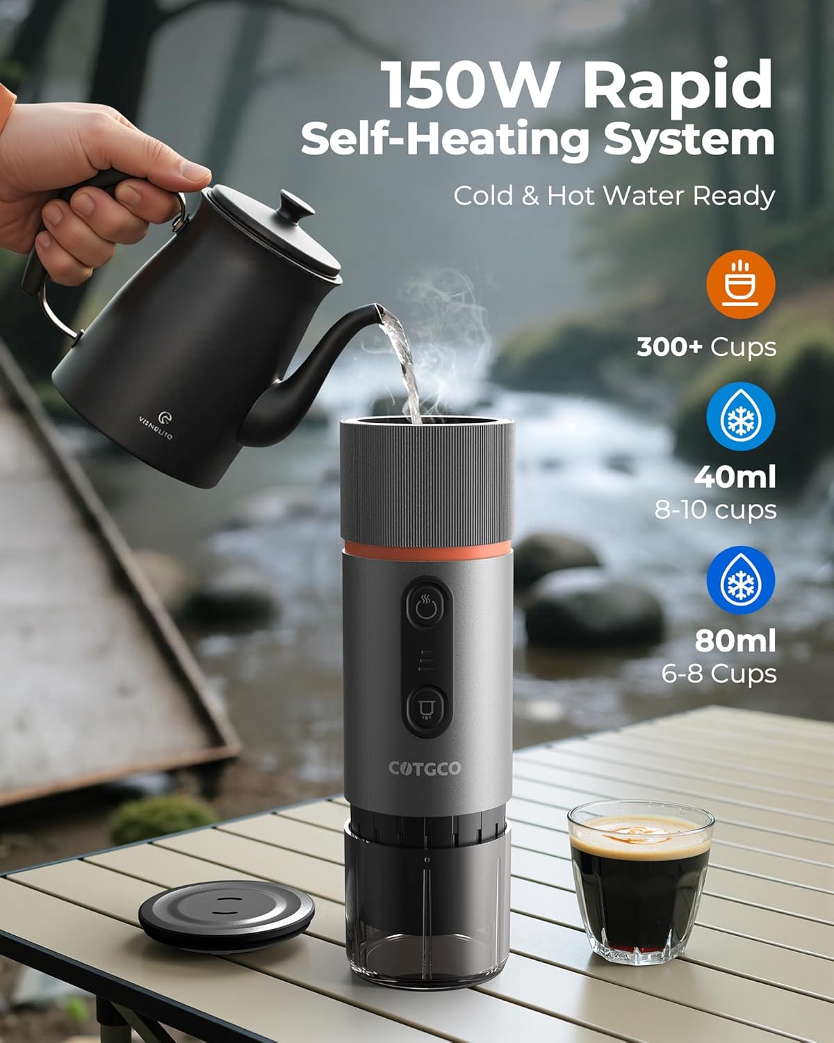 Portable Espresso Coffee Maker, Travel Coffee Maker for Camping, 20 Bar Self‑Heating Rechargeable with USB-C, with NS Capsule for Car/Travel/Camping