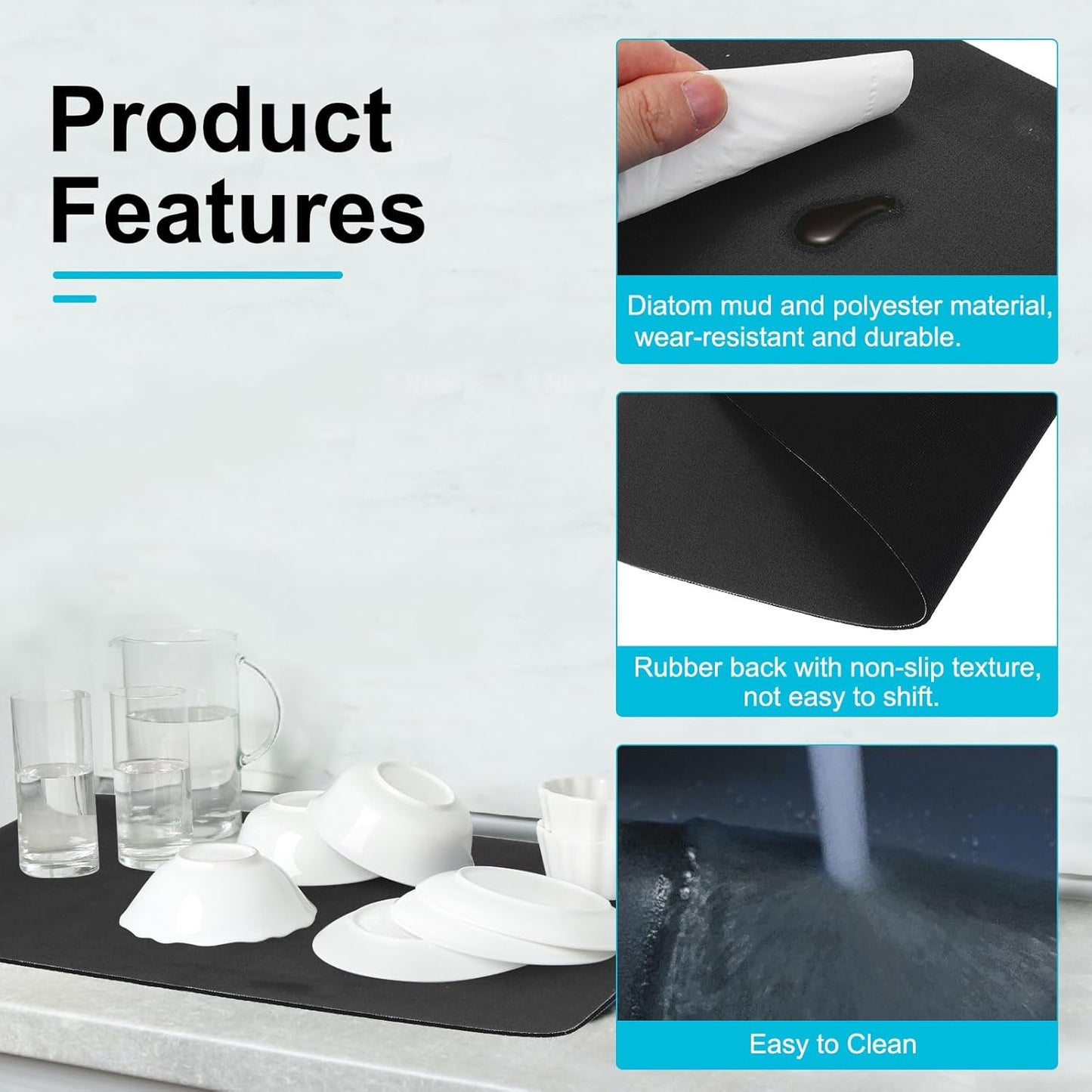 uxcell Silicone Mats for Kitchen Counter, 35.4" x 23.6" Non-Slip Countertop Protector Mat Heat Resistant Coffee Mat Waterproof Table Placemat, Black