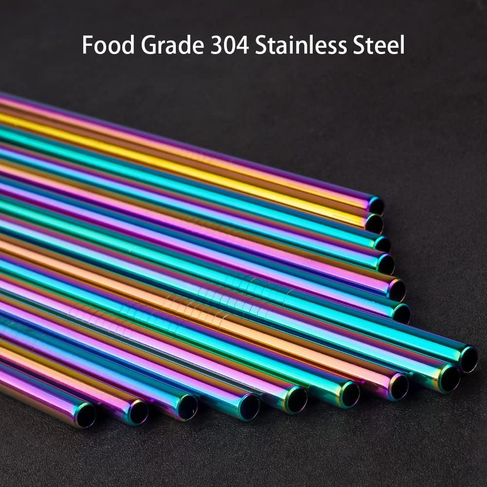 [24 PCS] Value Pack Reusable Stainless Steel Straws in Bulk Extra Long 10.4 inch Colorful,Tomorotec Metal Straw Sets with Cleaning Brushes,12 Straight 12 Bent For Tumblers Beverage Drink Cocktail