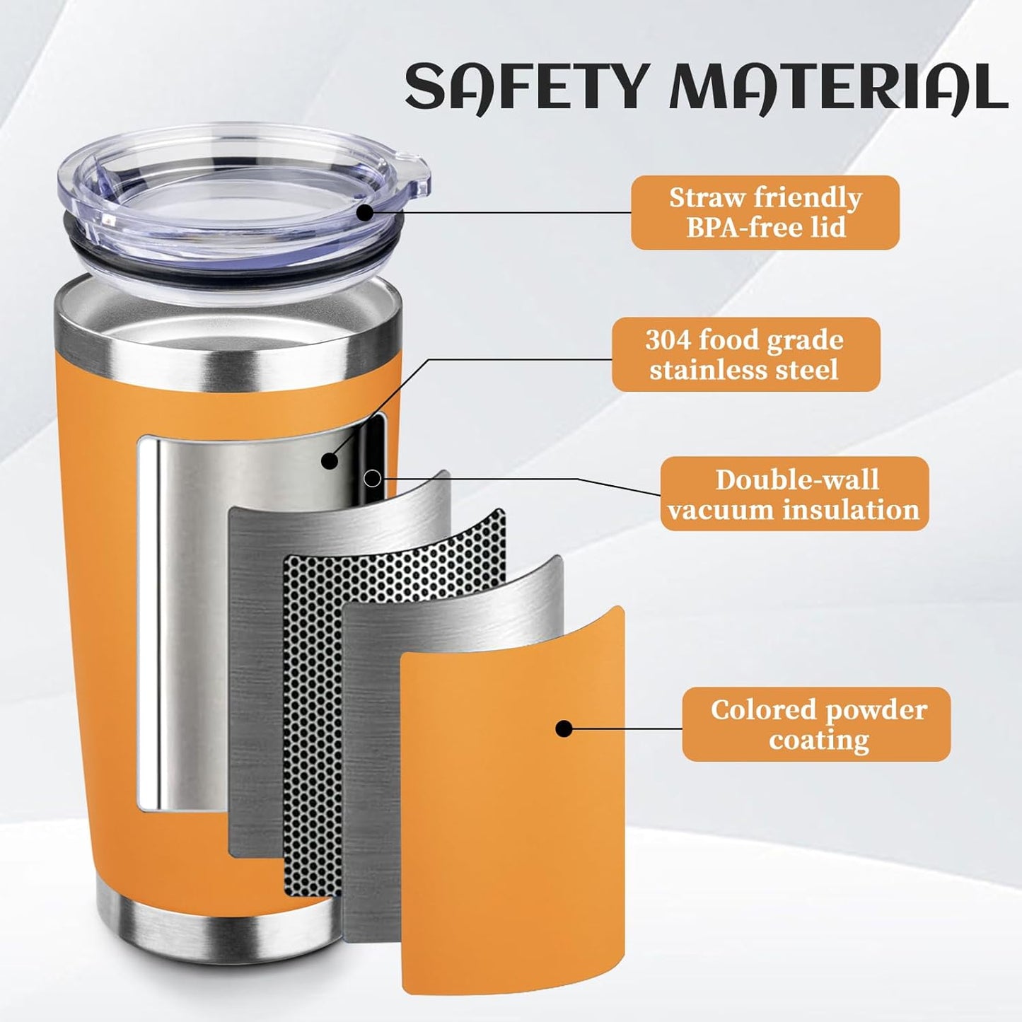 StarSpeed 20oz Tumbler Bulk with Lid, Stainless Steel Insulated Tumblers Double Wall Vacuum Insulated Travel Mug, Powder Coated Coffee Cups for Hot and Cold Drinks(Orange,6)