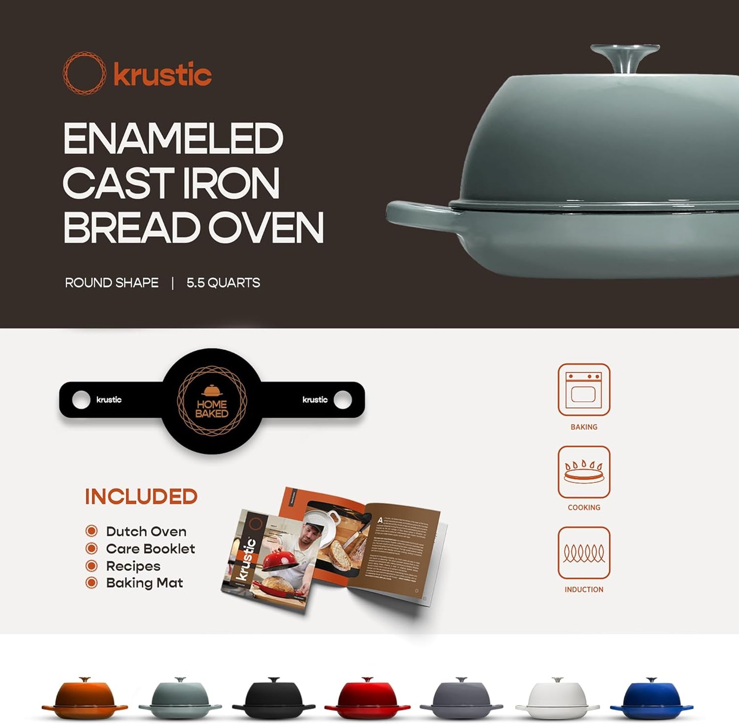 Enameled Cast Iron Dutch Oven for Sourdough Bread Baking | 6 Quart Oval Pot with Lid | 10 Inch Ceramic Enamel Thick Coated Cookware with Non Stick Silicone Baking Mat for Cooking | 6 Qt | Sea Salt