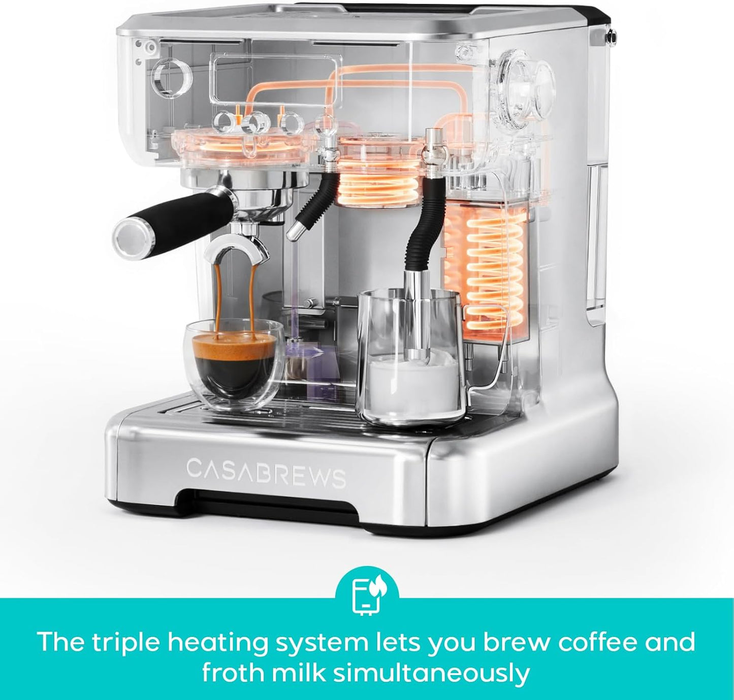 CASABREWS Neutron Pro Espresso Machine with Dual Boiler, 20 Bar Espresso Maker with Automatic Milk Frother and LCD Display, Cappuccino Latte Maker with Separate Hot Water System for Americano, Silver