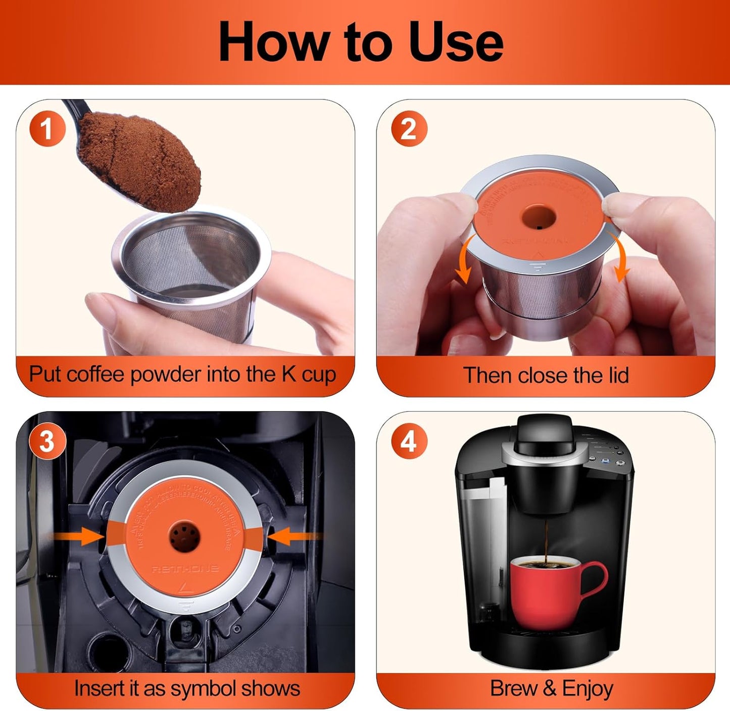 RETHONE Reusable K Cups and Coffee Pods, Stainless Steel K Cups Compatible with Keurig 2.0 and 1.0 Coffee Makers machine BPA-Free Refillable Coffee Filters (1)