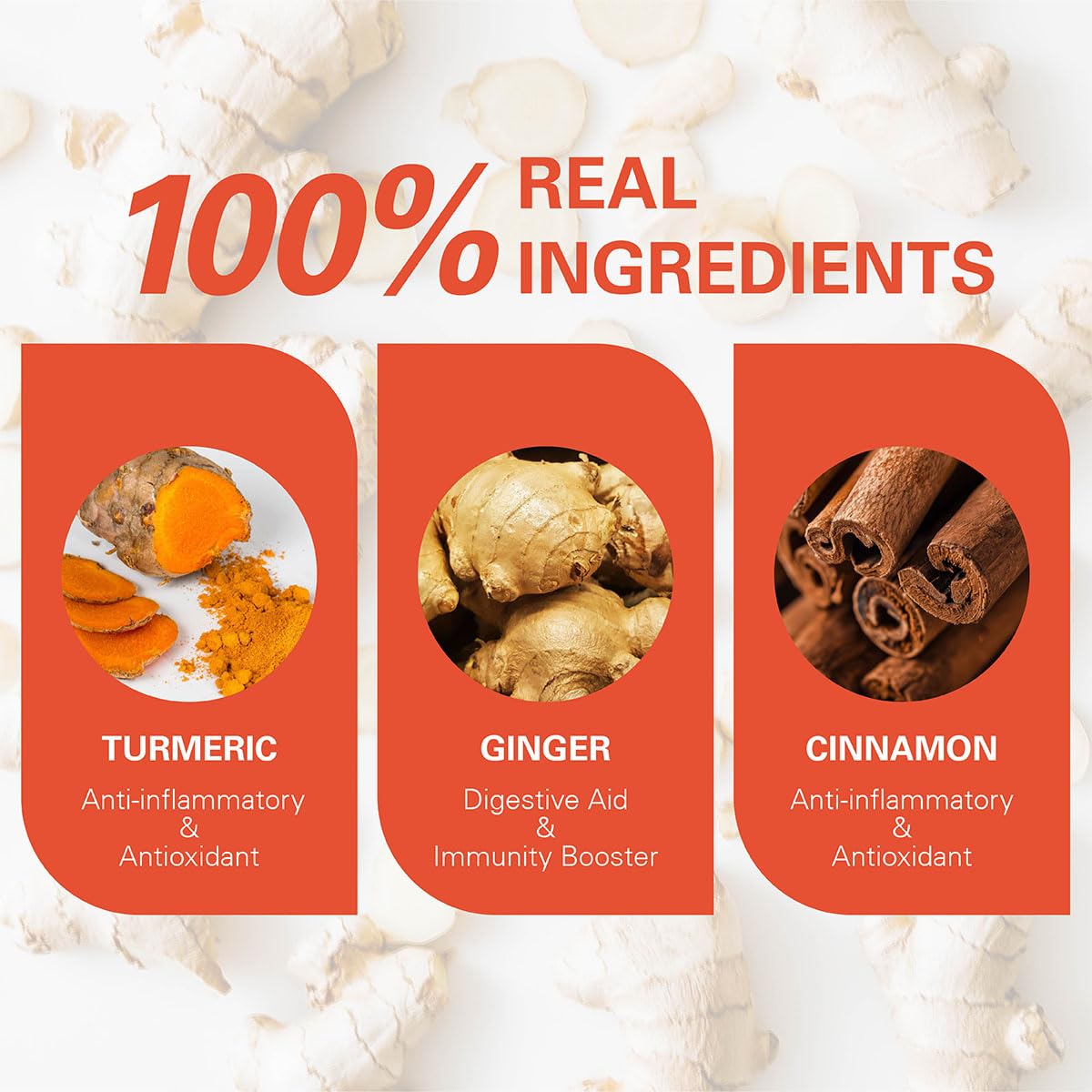 WT WEETEE Turmeric Ginger Cinnamon Tea Bags, Warm & Spicy Turmeric Ginger Herbal Blend Tea, Rich in Antioxidant, Natural Ingredients, Caffeine-free