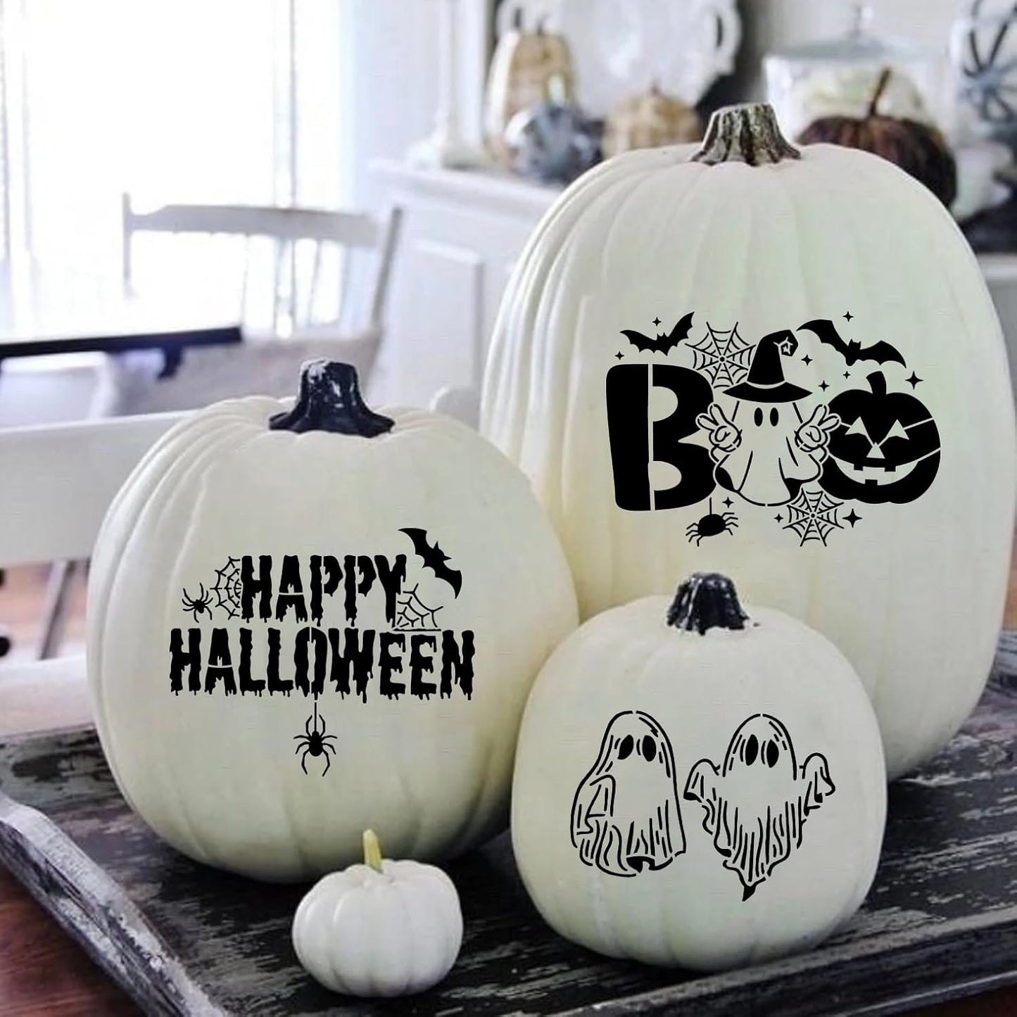 Halloween Stencils Skeleton Boo Ghost Stencil Reusable Halloween Stencils for Painting on Wood Sign Door Mats Fabrics DIY Crafts Decor