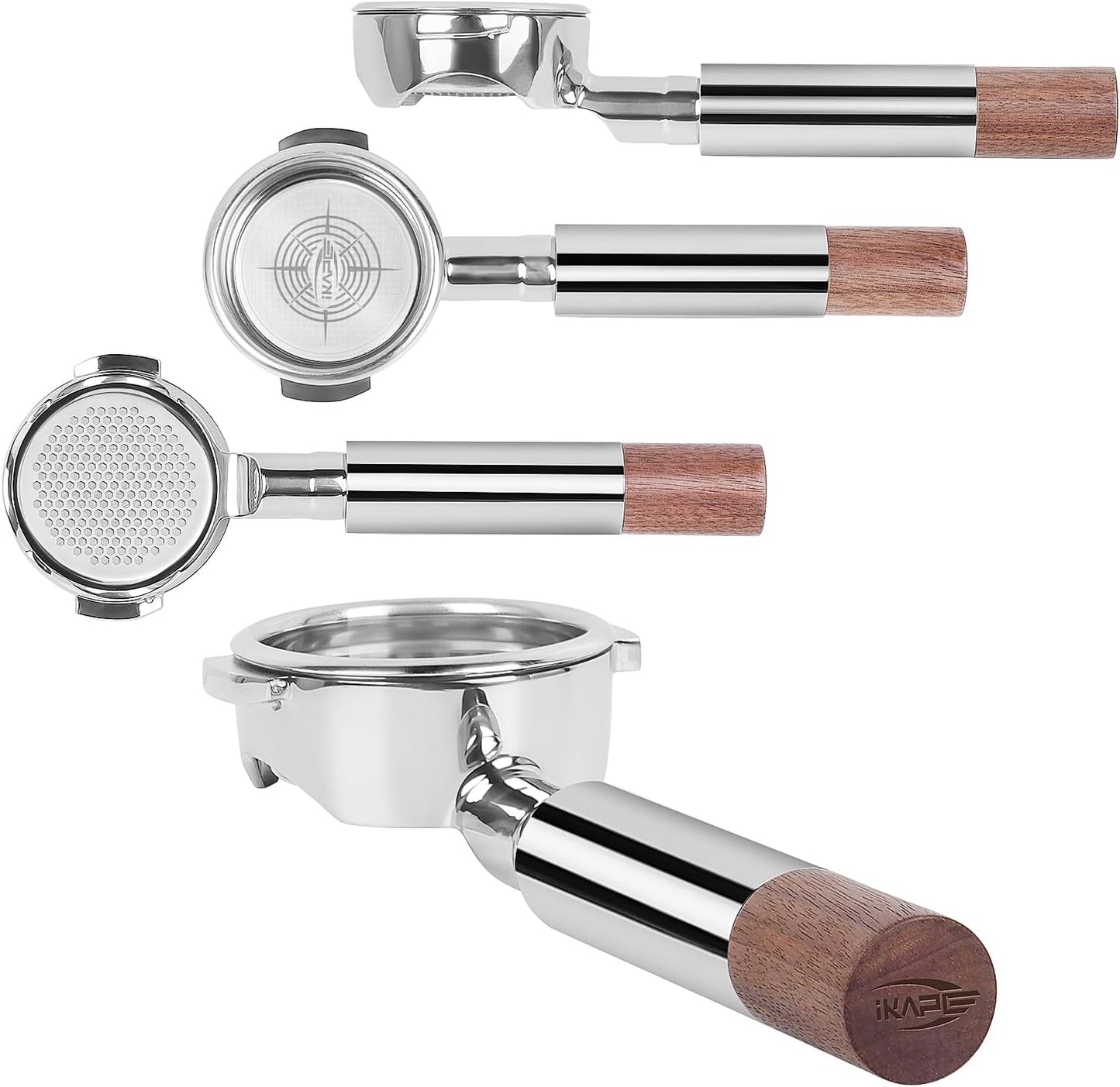 IKAPE 58mm Bottomless Naked Portafilter, Suitable for E61, Flair 58, ECM, Rocket, Sanremo, Synesso, Slayer, VBM Coffee Machines (Included 20g Capacity Filter Basket)