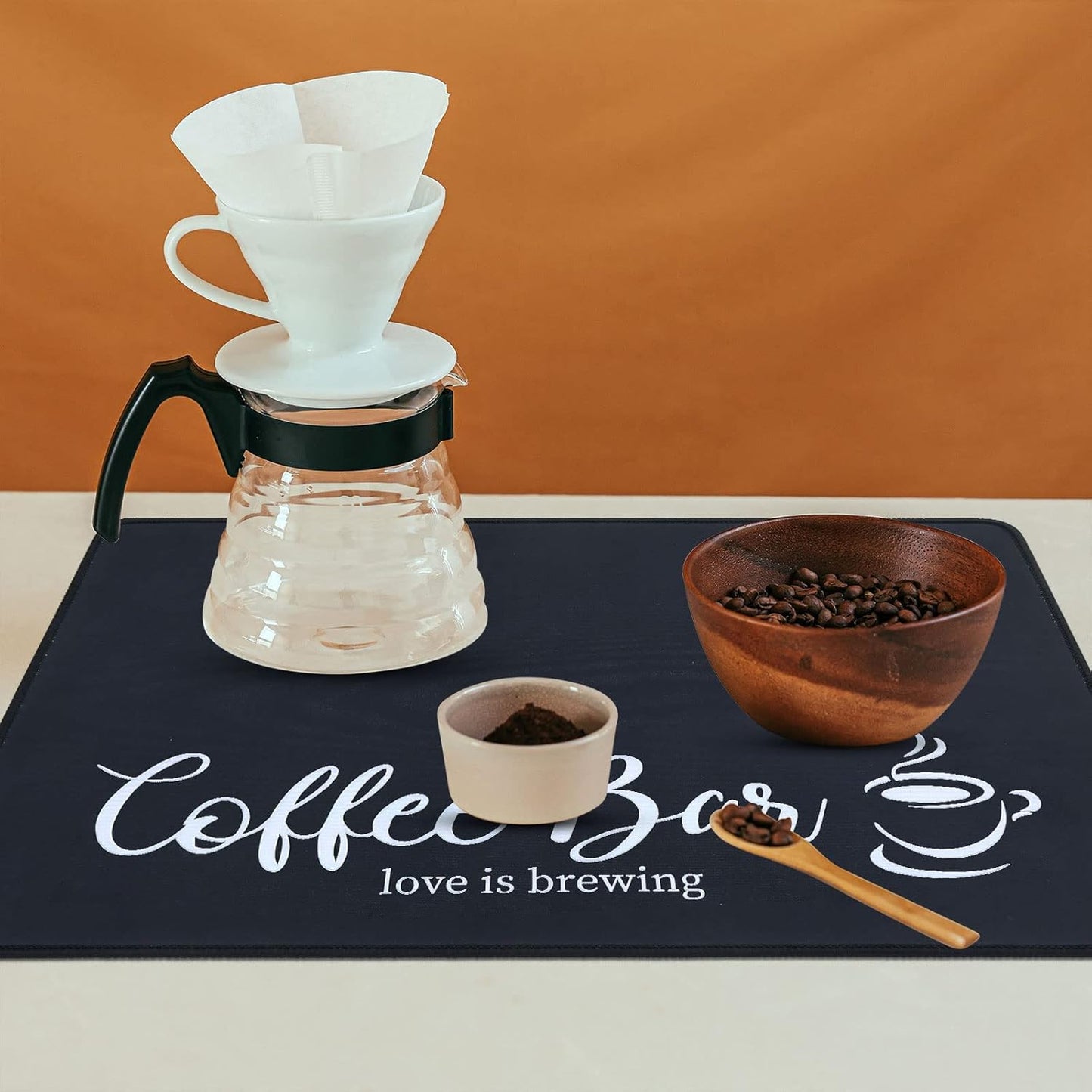 SHACOS Coffee Mat 2-Pack 12x19 Inch Absorbent Non Slip Rubber Bar Accessories Coffee Maker Mat for Countertop Dish Drying Mat Heat Resistant, Black