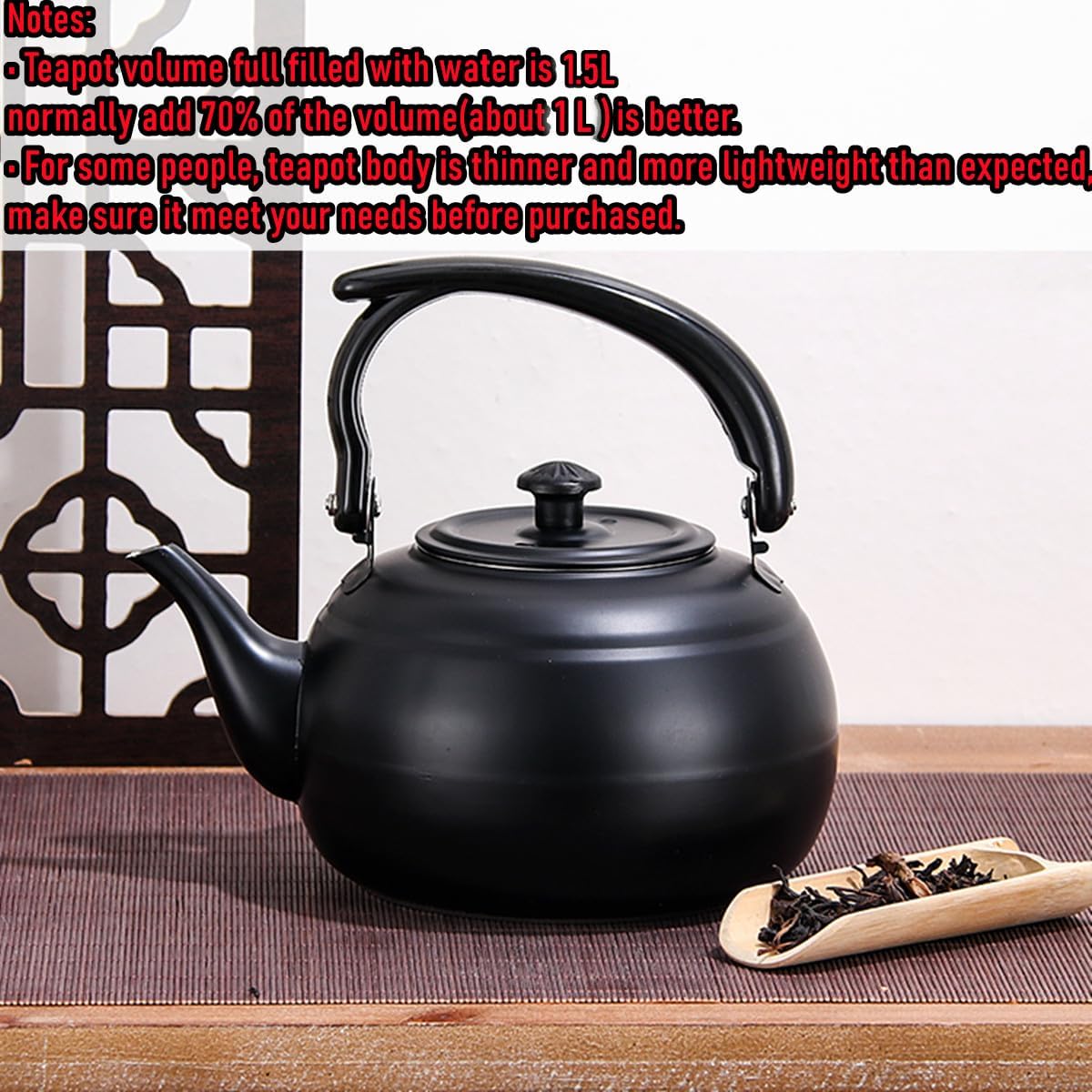 50 oz/1500ml Stainless Steel Steeping Teapot with Infuser for Loose Leaf Tea, Metal Tea Steeper Pot Coffee Water Kettle for Stovetop, Tea Maker for Hotels, Restaurant, Home, Kitchen, Black