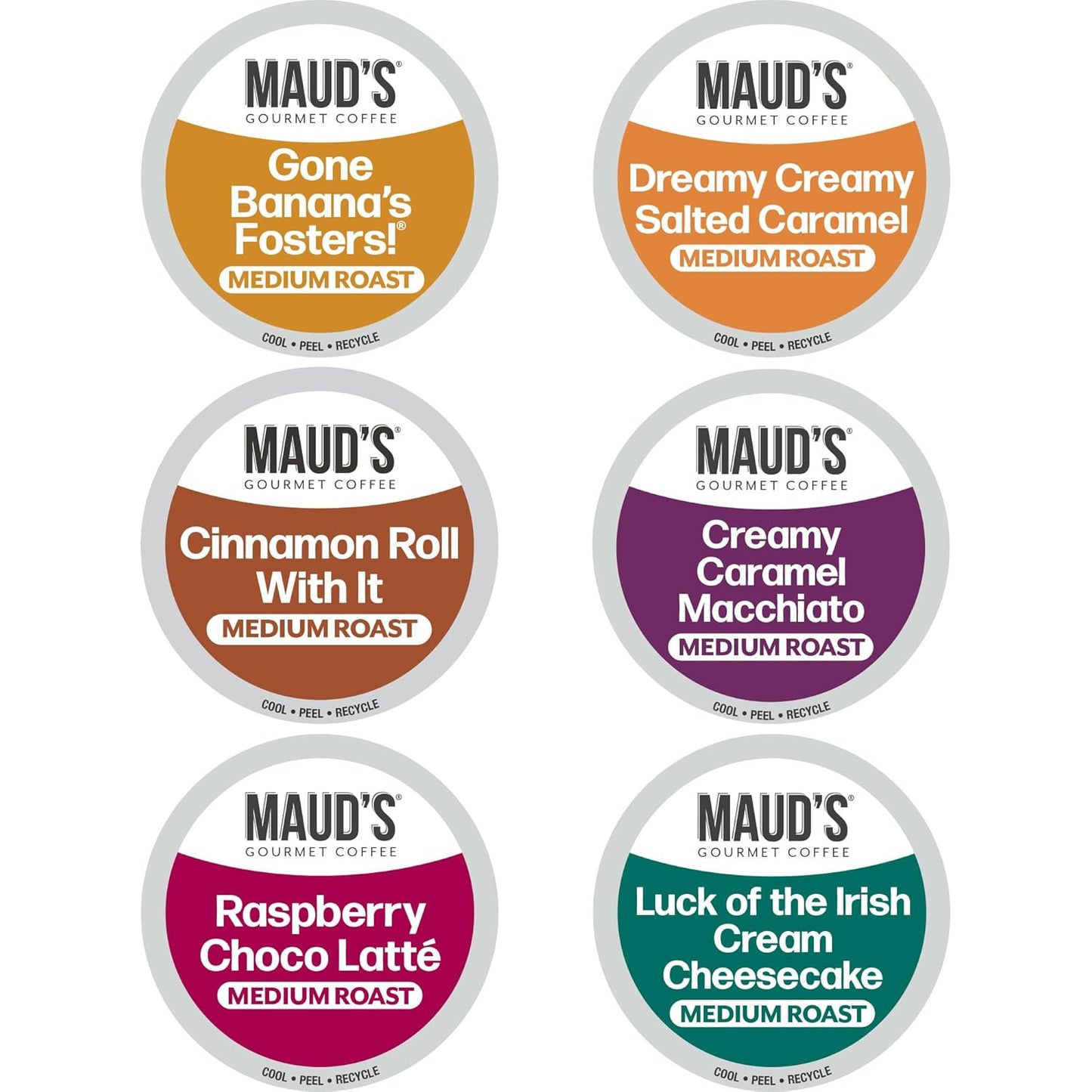 Maud's Sampler Variety Pack Coffee Pods, 24 ct, 6 Assorted Flavors, Medium Roast Flavored Coffee in Recyclable Single Serve Pods – 100% Arabica Beans, Compatible with Keurig K Cups Maker