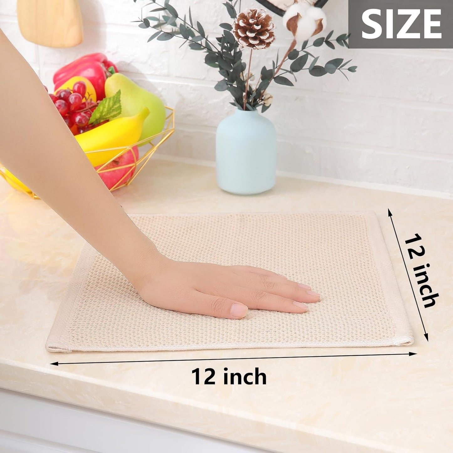 Homaxy 100% Cotton Waffle Weave Kitchen Dish Cloths, Ultra Soft Absorbent Quick Drying Dish Towels, 12 x 12 Inches, 24-Pack, Beige