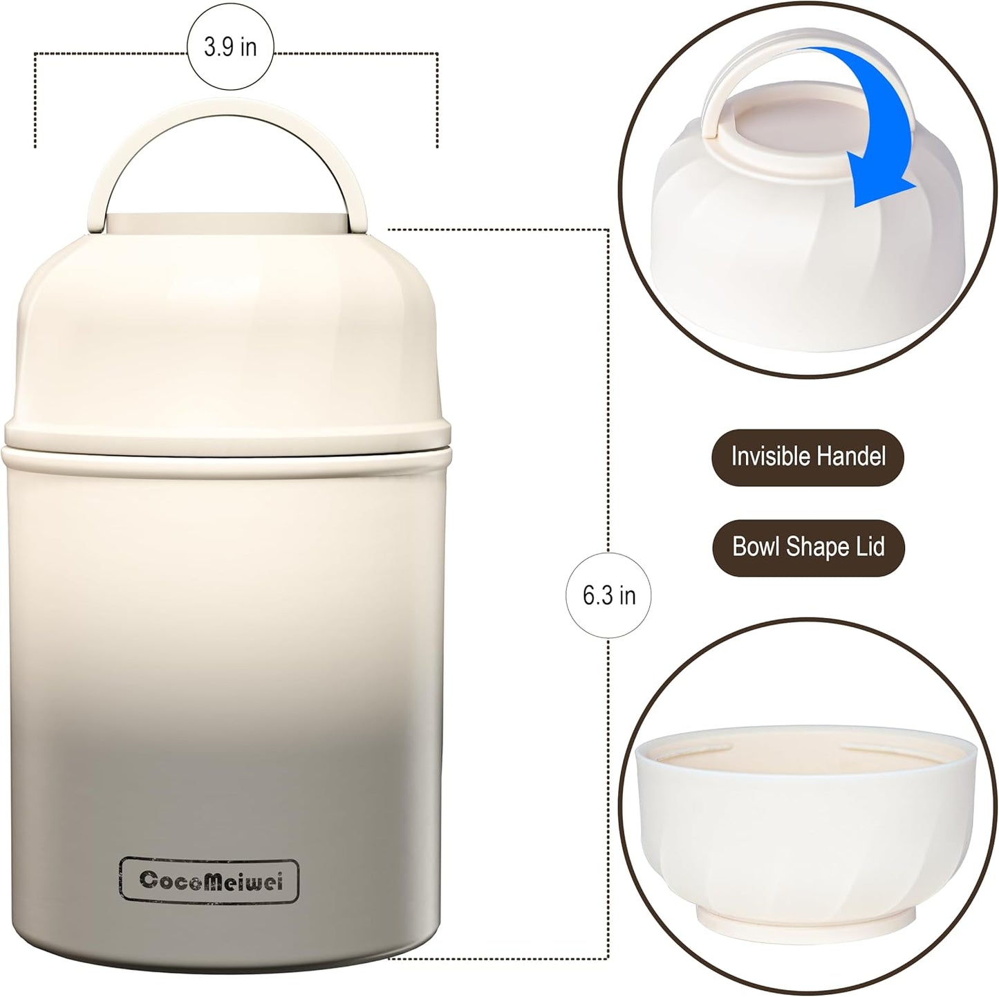 Soup Thermo for Hot Food & Drinks, Thermo Lunch Box for Kids, 17oz Vacuum Insulated Food Container with Spoon&&Drawstring Bag, Soup Therm for Adults,Black&White