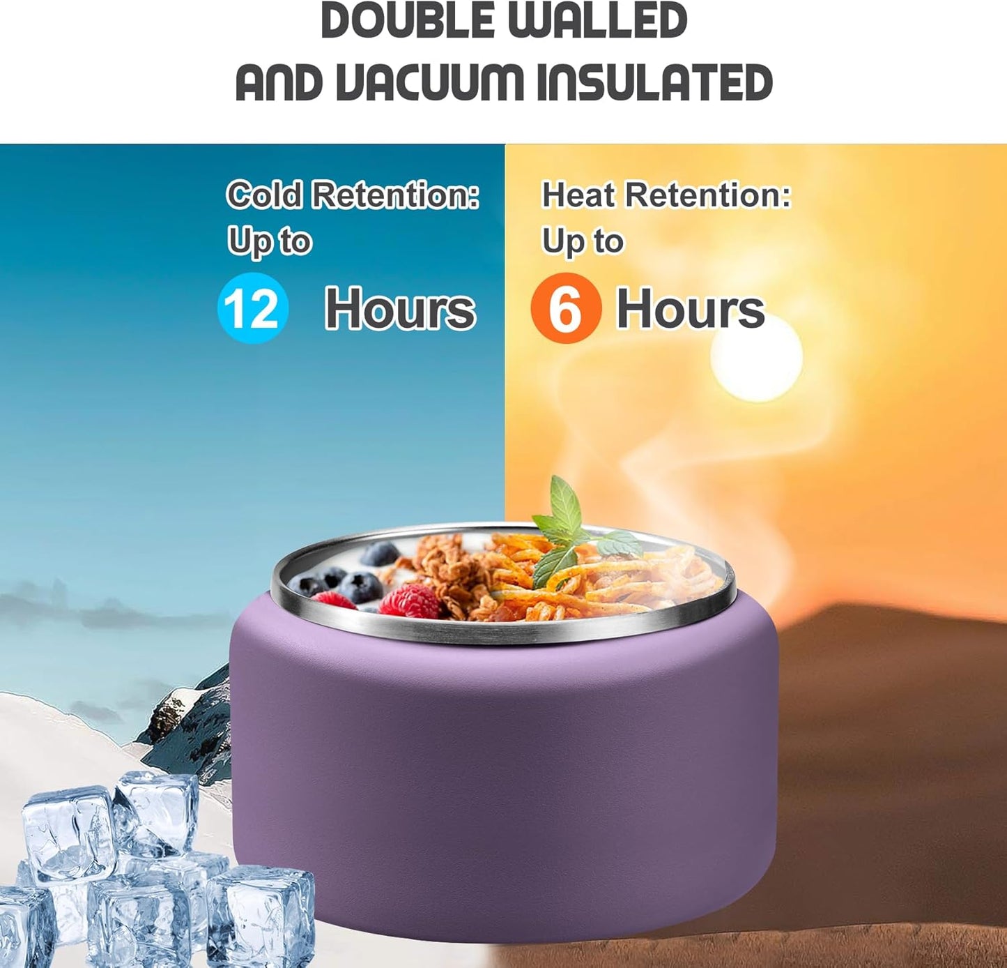 13.5oz Soup Thermo for Hot Food Kids with Buckle Lid Insulated Vacuum Food Jar Wide Mouth Leakproof Stainless Steel Lunch Container -Purple