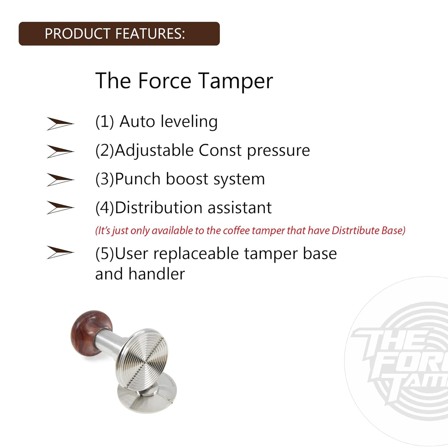 The Force Tamper Automatic Impact Adjustable Constant Pressure and Autoleveling Coffee Tamper Reddish Brown Jellyfish Wooden Handle Set Pro (Standard Set, 54.00mm)