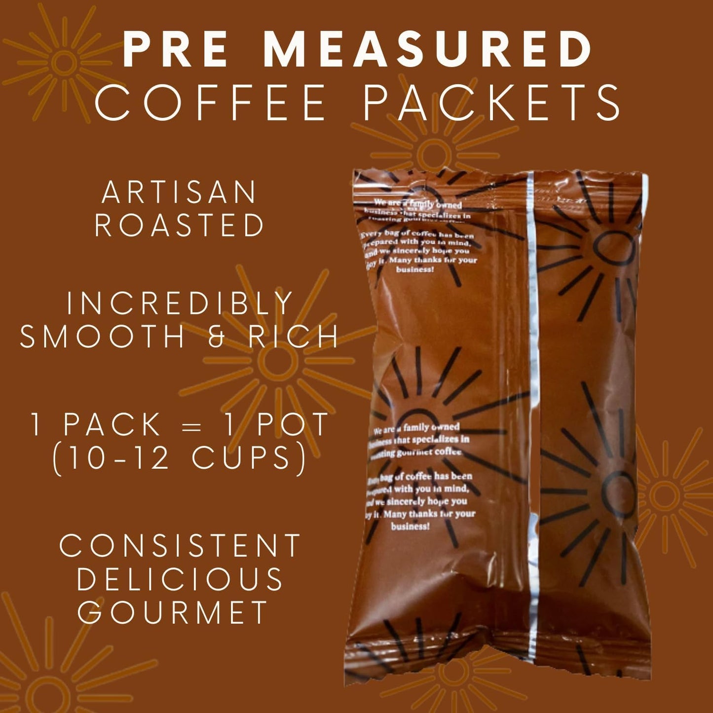 Sarasota Coffee Ground Packets | Gourmet Flavored Medium Roast Grounds Coffee Packs | Salted Caramel | Low Acid Mold Free Individual Single Pot Pouches for 12 Cup Coffee Maker | 2 Ounce Bags, 12 Count