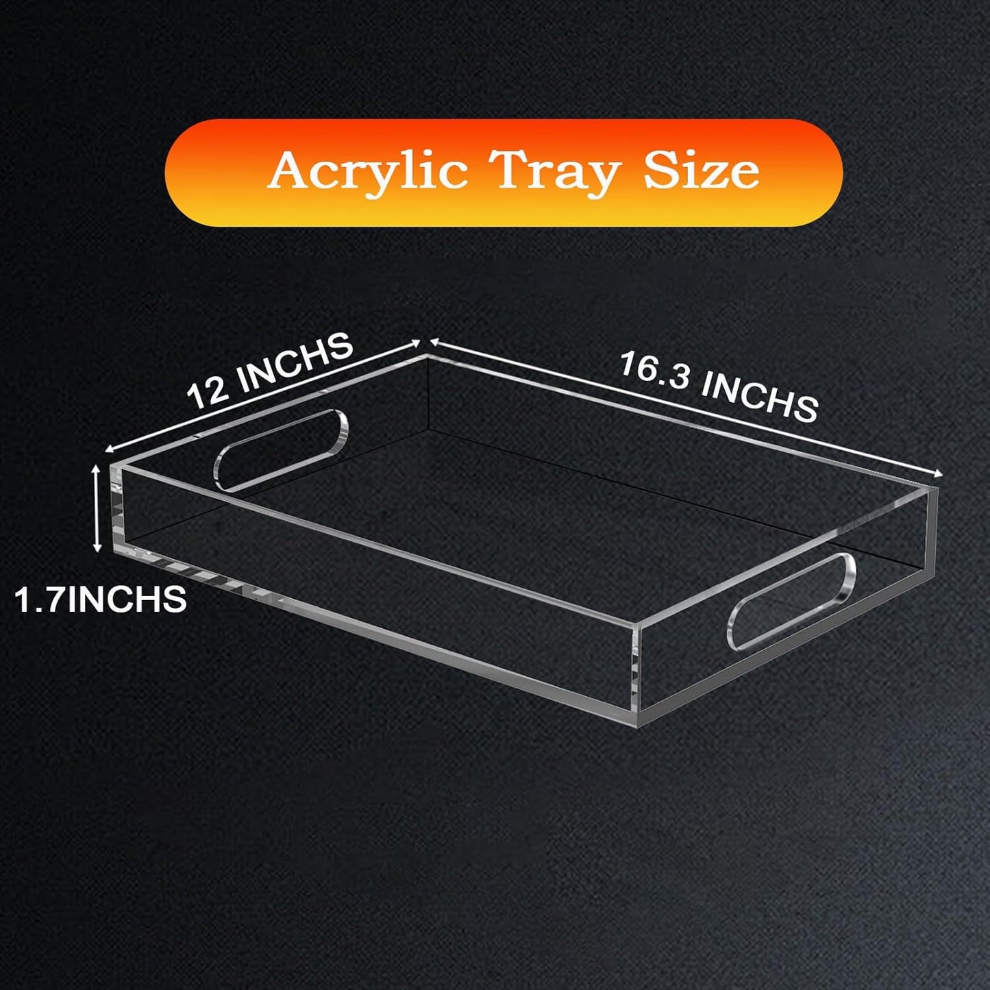 Acrylic Organizer Tray with Handle - Large Lucite Tray for Bench, Coffee Table, Countertop, Kitchen, Bathroom, Living Room, Powder Room