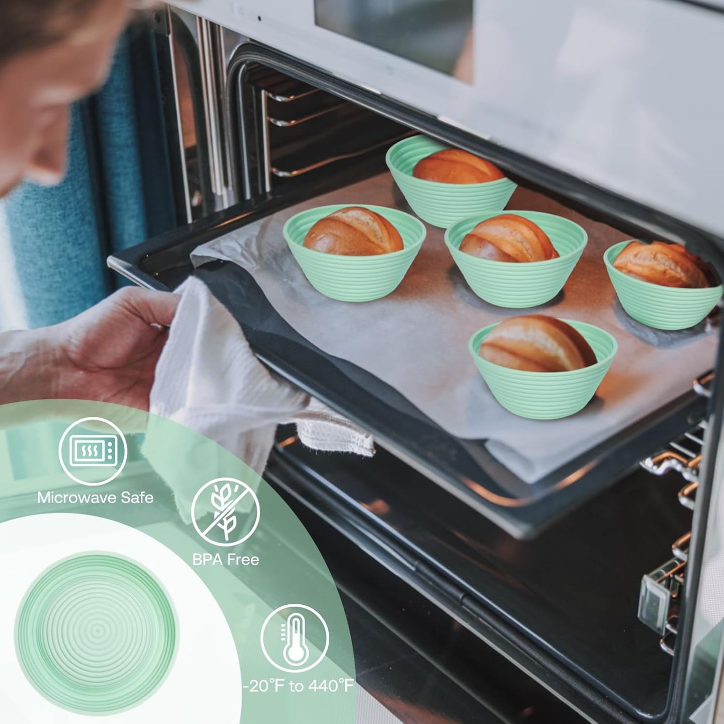 Silicone Banneton, Sourdough Bread Baskets (Set of 6, 5 Inch), Round Proofing Bread Bowls with Starter Kit, Bread Making Baking Supplies