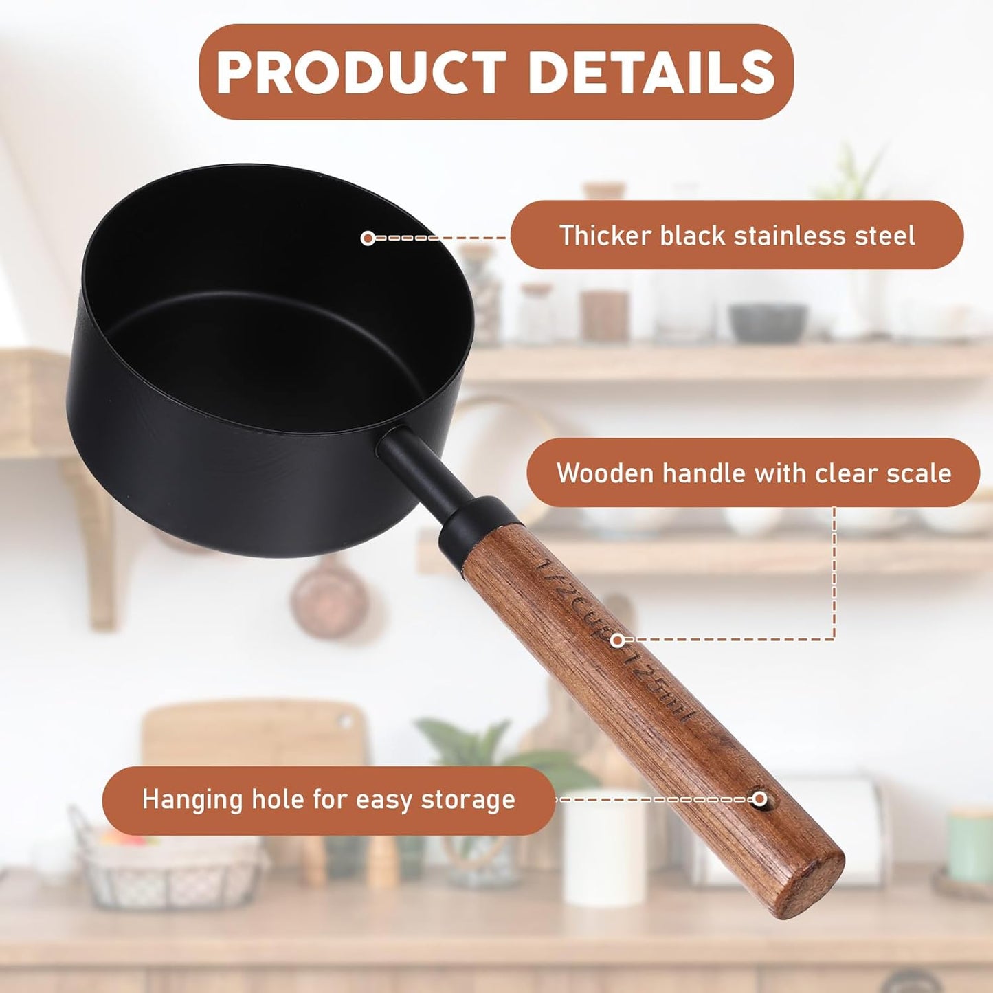 Stainless Steel Measuring Cups Set and Measuring Spoons Wooden Handle Metal Measure Cups and Spoons for Cooking and Baking, 8 Piece