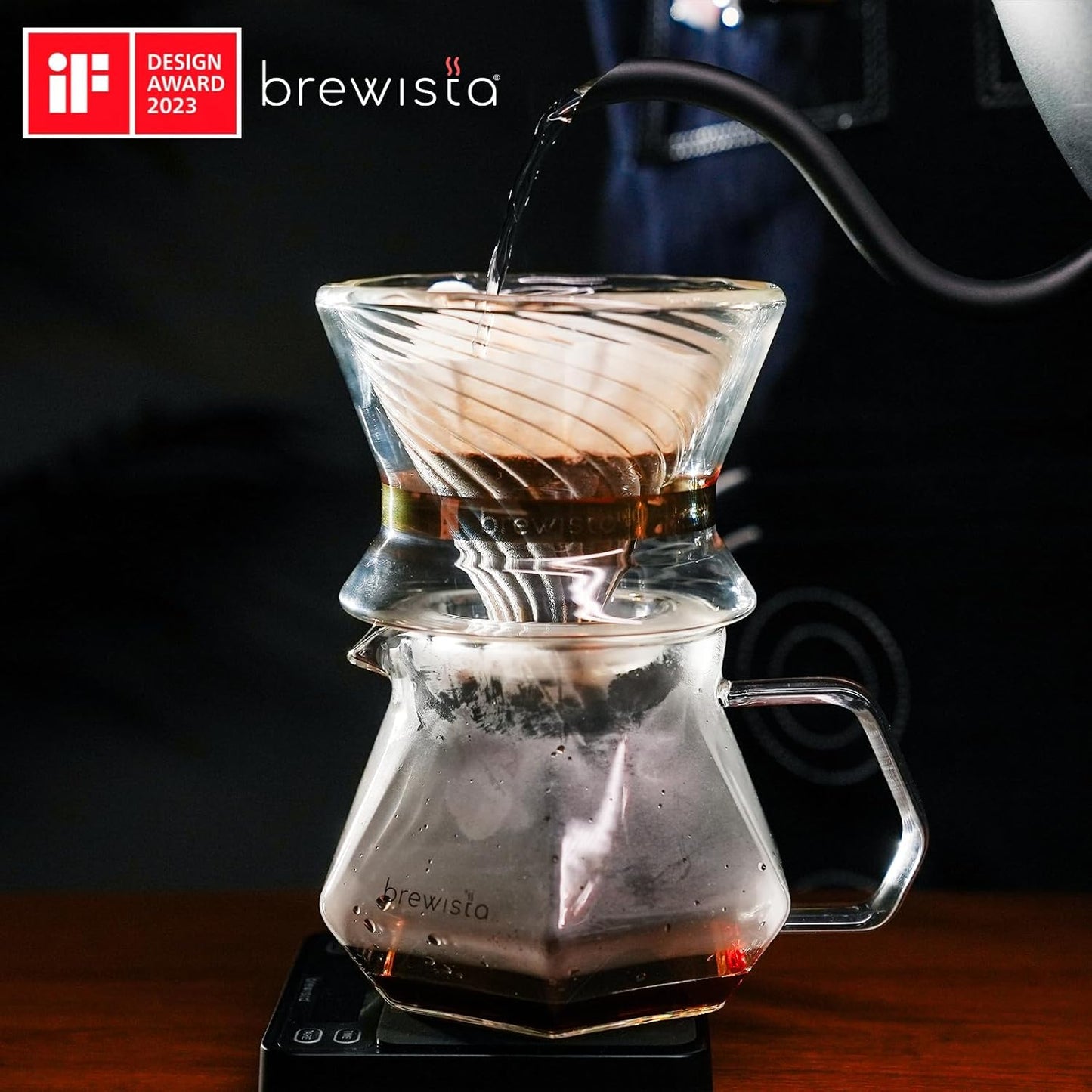 Brewista Tornado Duo Pour Over Coffee Dripper, Insulated Double Wall Glass, Easy-To-Clean Drip Coffee Maker for Home & Office(1-2 Cups)