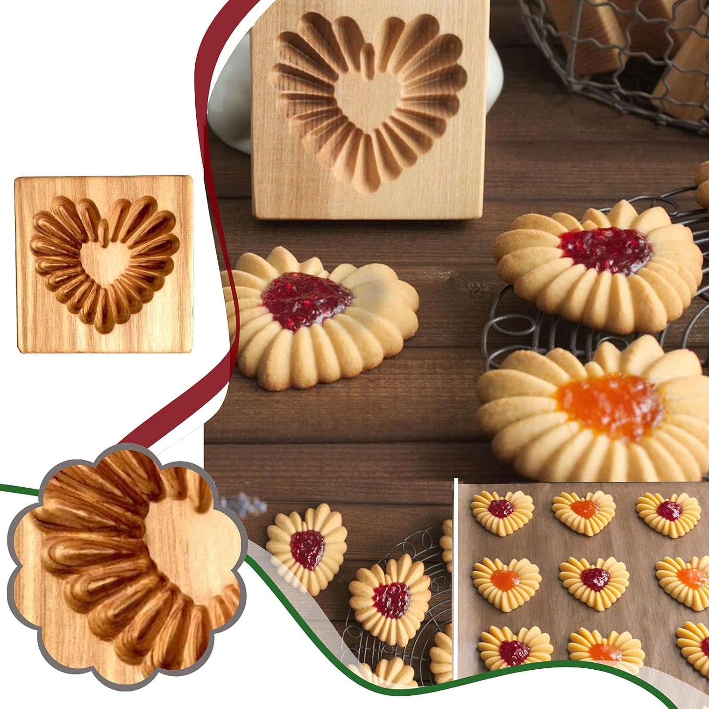 Wooden Cookie Biscuit Mold, 3D Baking Mold, Embossing Craft Decorating Baking Tool, Suitable for Halloween Thanksgiving Christmas Kitchen DIY (Cookies-A-2PCS)