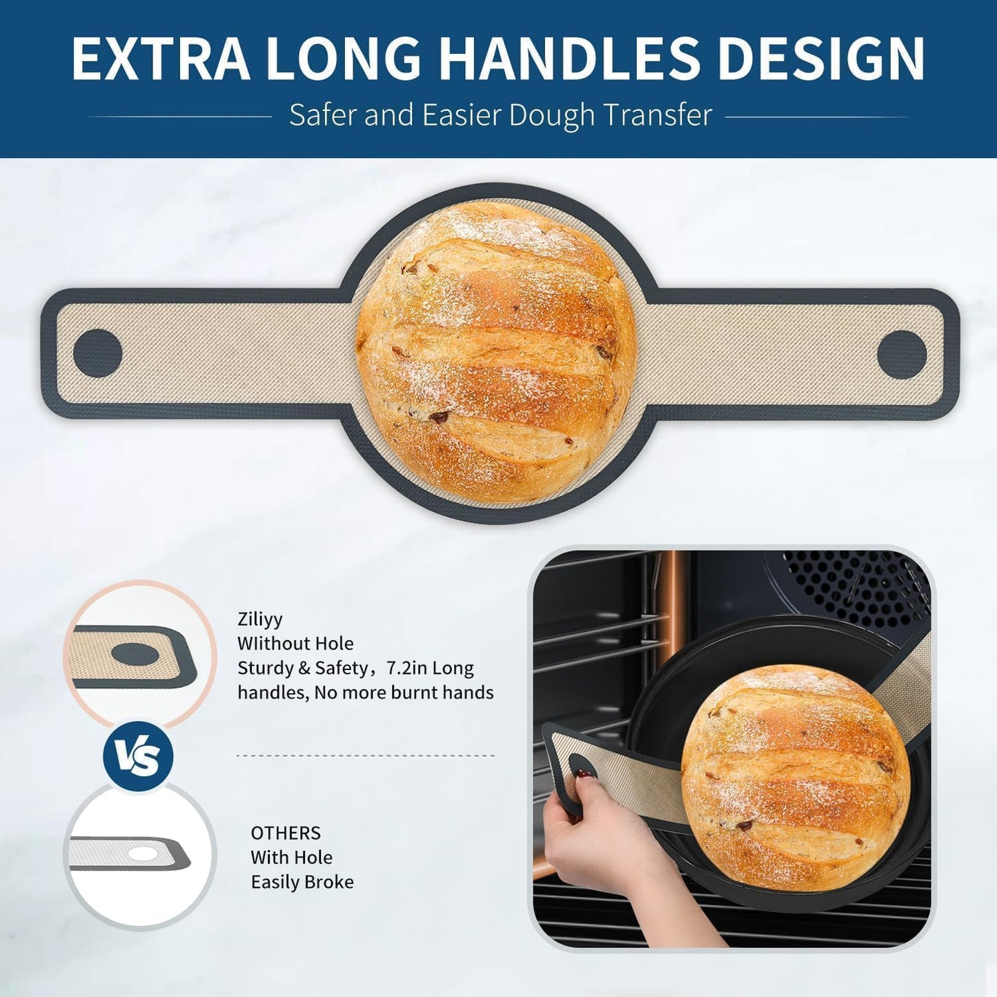 Silicone Bread Sling for Dutch Oven Liners Silicone Baking Mat Reusable Sourdough Bread Baking Supplies with Long Handle Bread Making Tools for Transfer Sourdough (1 Pc Gray Mat)