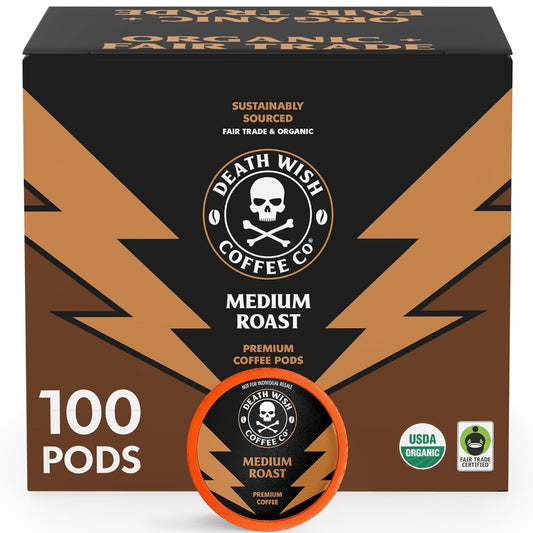 Death Wish Coffee - Single Serve Pods - Medium Roast Coffee Pods - Made with USDA Certified Organic - 100 Count (Pack of 1)