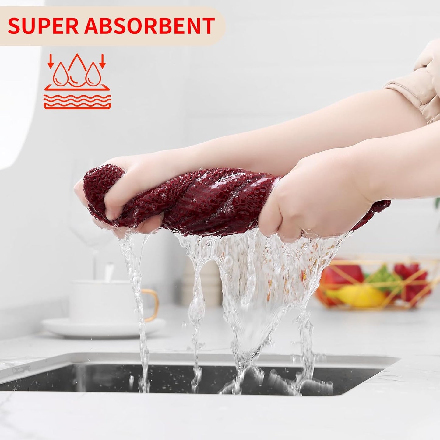 Kitinjoy 100% Cotton Waffle Weave Kitchen Towels, 12-Pack Super Soft and Absorbent Dish Towels for Drying Dishes, Kitchen Hand Towels, 13 in x 28 in, Burgundy