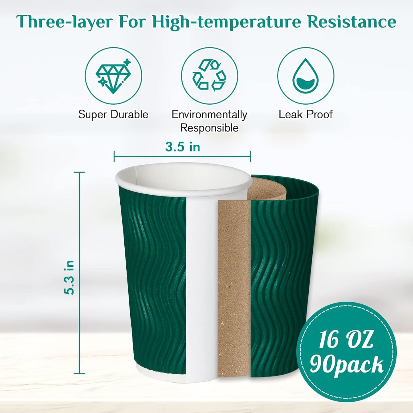MUCHII 16 oz Paper Coffee Cups, 90 Count Multicolor Disposable Insulated Ripple Paper Cups for Hot Chocolate and Tea