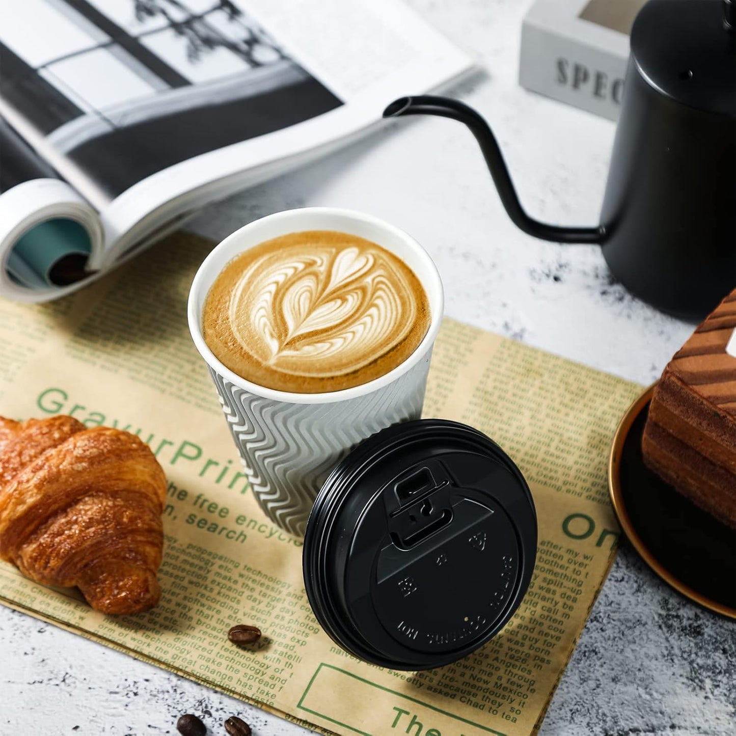 MUCHII 8 oz Disposable Paper Coffee Cups, 100 Count Insulated Ripple To Go Cups With Lids and Straws for Tea, Hot Chocolate, and Drinks