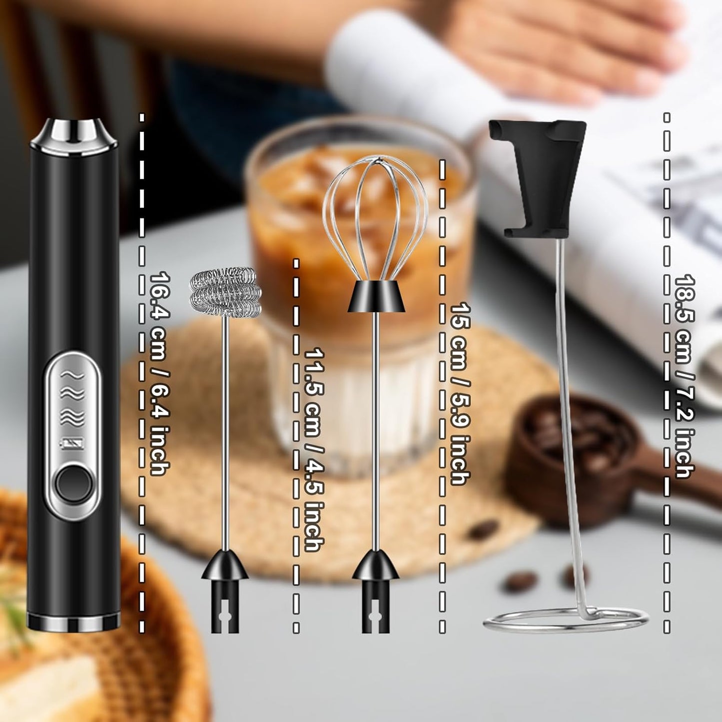 SOUTHMAN Milk Frother Foamer with Stainless Steel Stand, Rechargeable Electric Milk Frother Handheld Whisk, Drink Mixer for Latte, Cappuccino