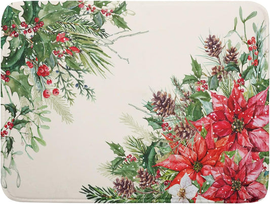 Giwawa Poinsettia Dish Drying Mat for Countertop 18"x24" Christmas Red Floral Winter Holly Berries Dish Drainer Mats Absorbent Microfiber Dish Drying Pad Protector for Kitchen Home Decor Large