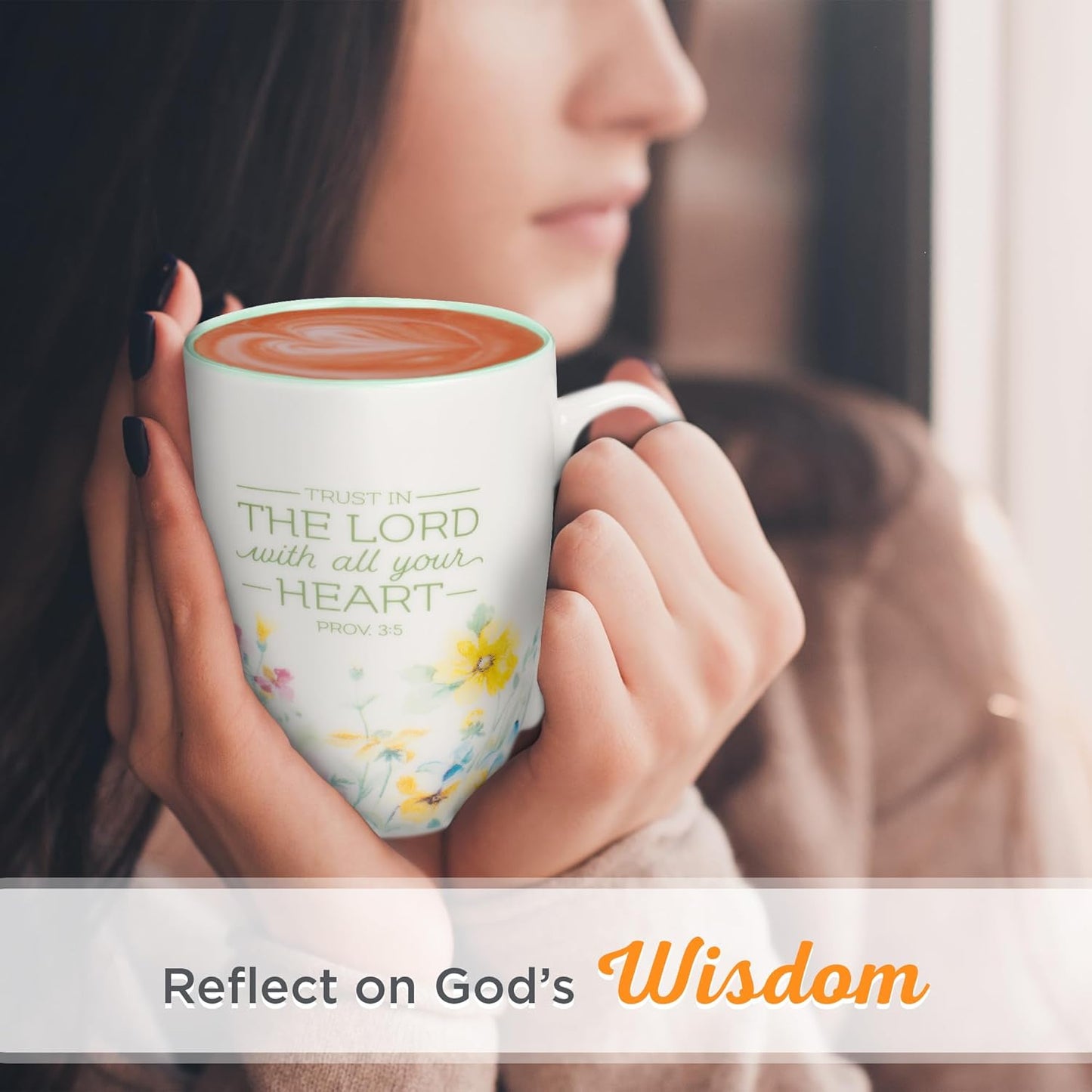 Christian Art Gifts Inspirational Ceramic Coffee & Tea Scripture Mug for Women: Trust in the Lord Encouraging Bible Verse, Microwave & Dishwasher Safe Lead-free, Multicolor Floral, Light Green, 12 oz.