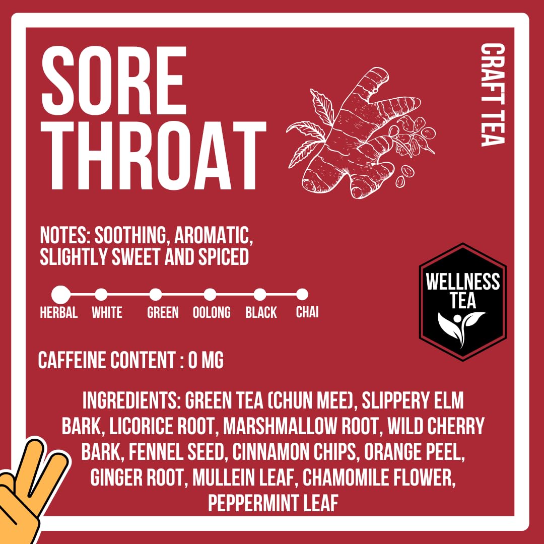 Sore Throat Tea - Wellness Tea Made with Elm Bark, Licorice Root and Marshmallow Root with Herbal and Medicinal Properties - Low Caffeine - Loose Leaf 4 Ounces
