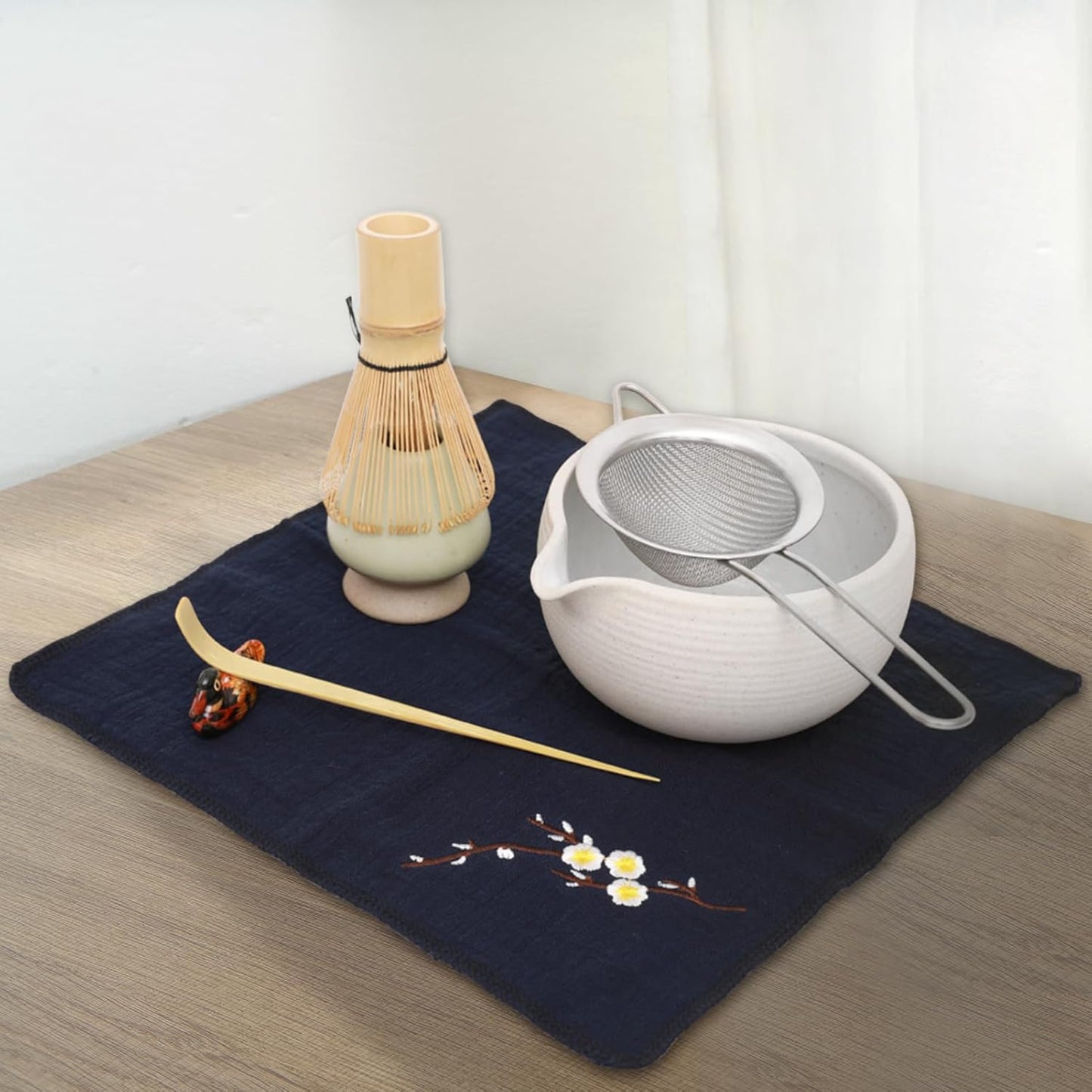 Artcome Matcha Ceremony Kit for Japanese Tea Ceremony, Bowl with Pouring Spout, Whisk, Tea Scoop, Matcha Powder Strainer, Matcha Tea Set For Making Usucha, Koicha and Matcha Latte (Grey)